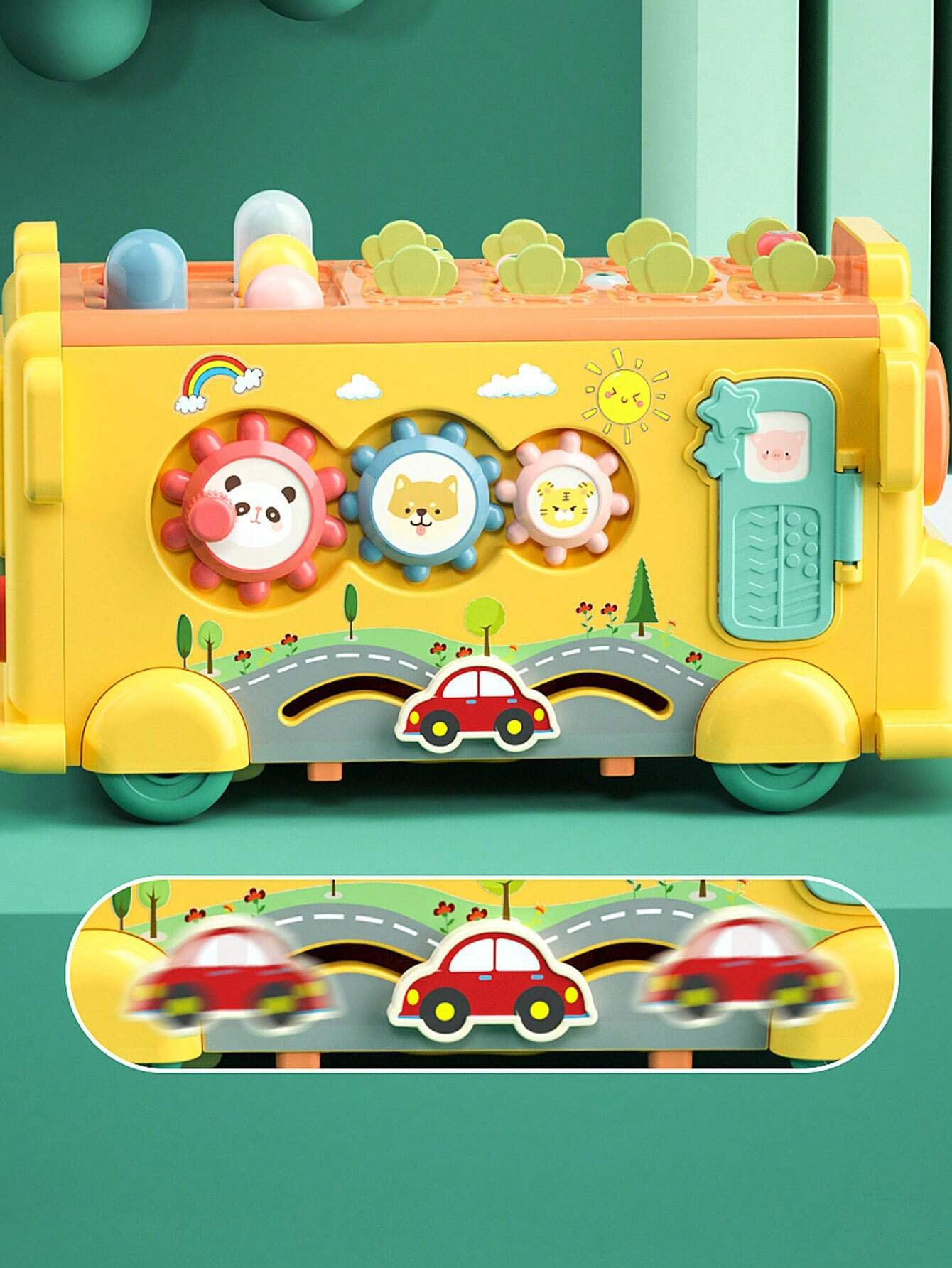 Interaktywny autobus montessori edukacyjny 6w1 młoteczek cymbałki +18 m