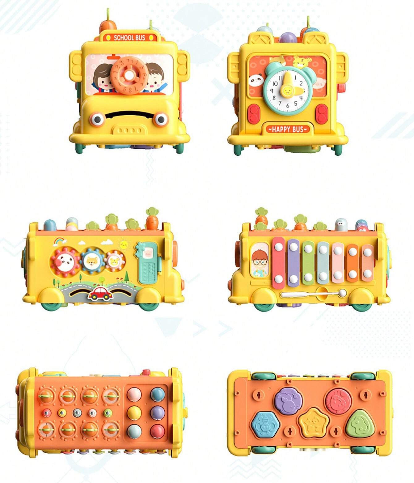 Interaktywny autobus montessori edukacyjny 6w1 młoteczek cymbałki +18 m