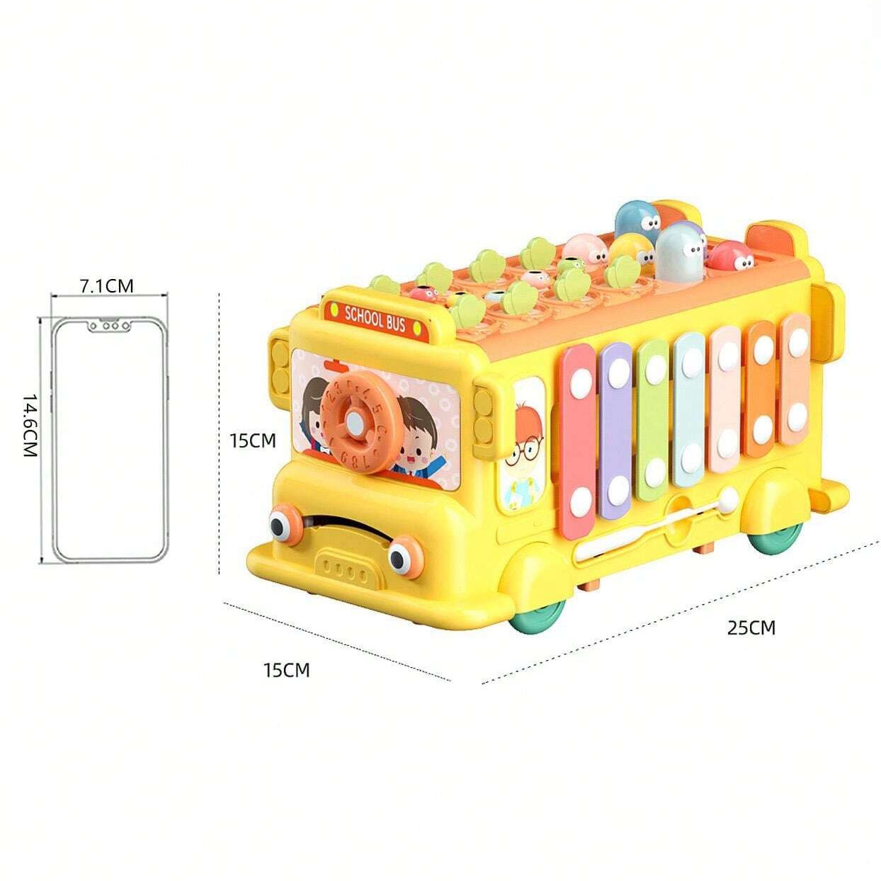 Interaktywny autobus montessori edukacyjny 6w1 młoteczek cymbałki +18 m