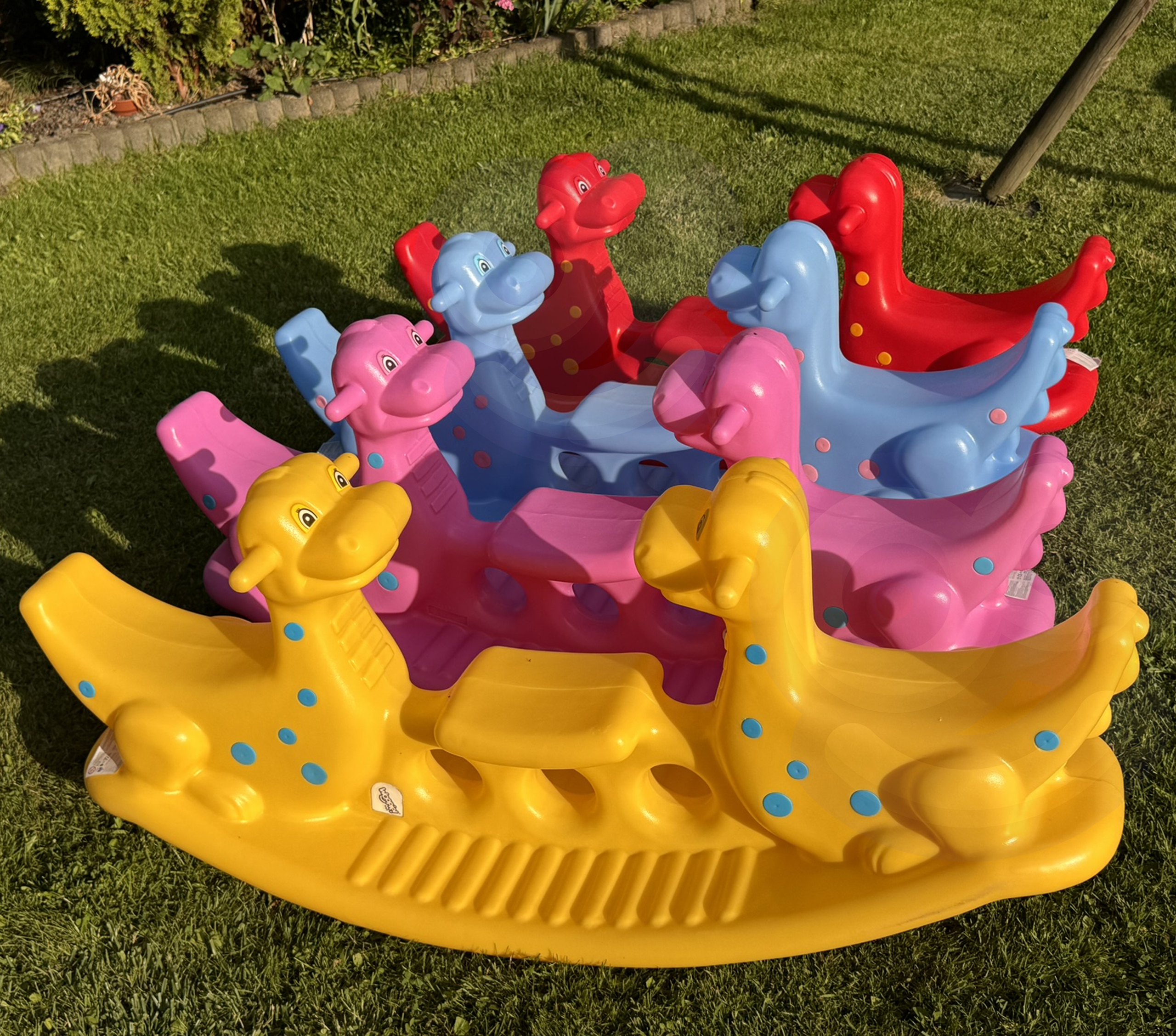 Bujak wieloosobowy dino huśtawka równoważna niebieska