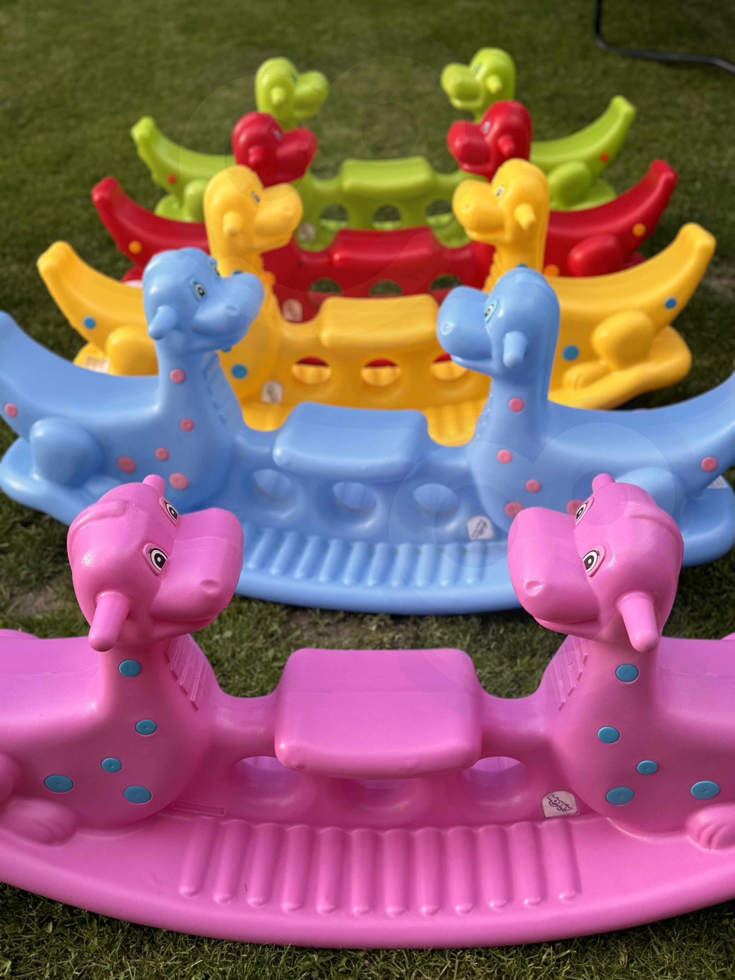 Bujak wieloosobowy dino huśtawka równoważna niebieska