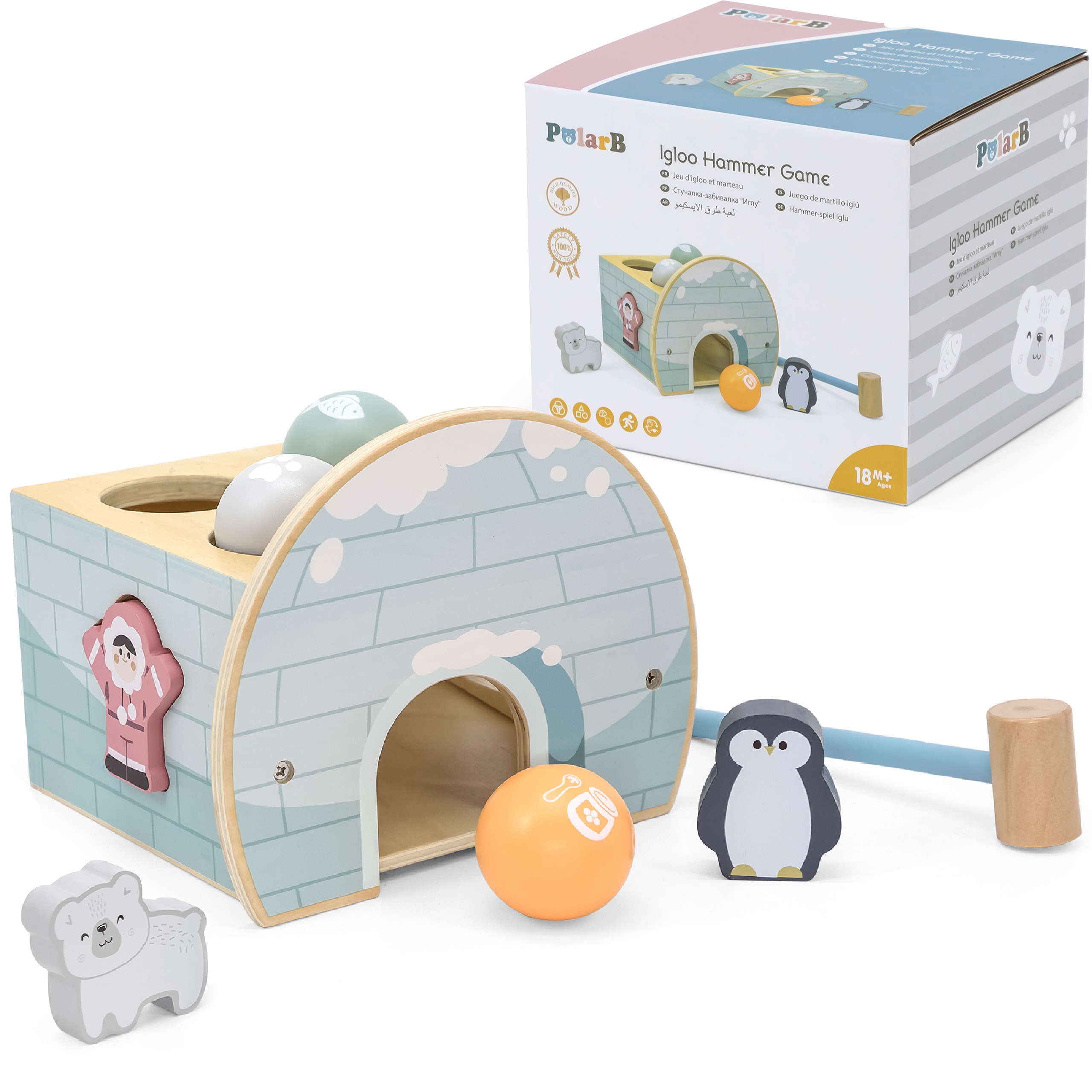 Polarb drewniany przebijak igloo z młoteczkiem figurkami i sorterem