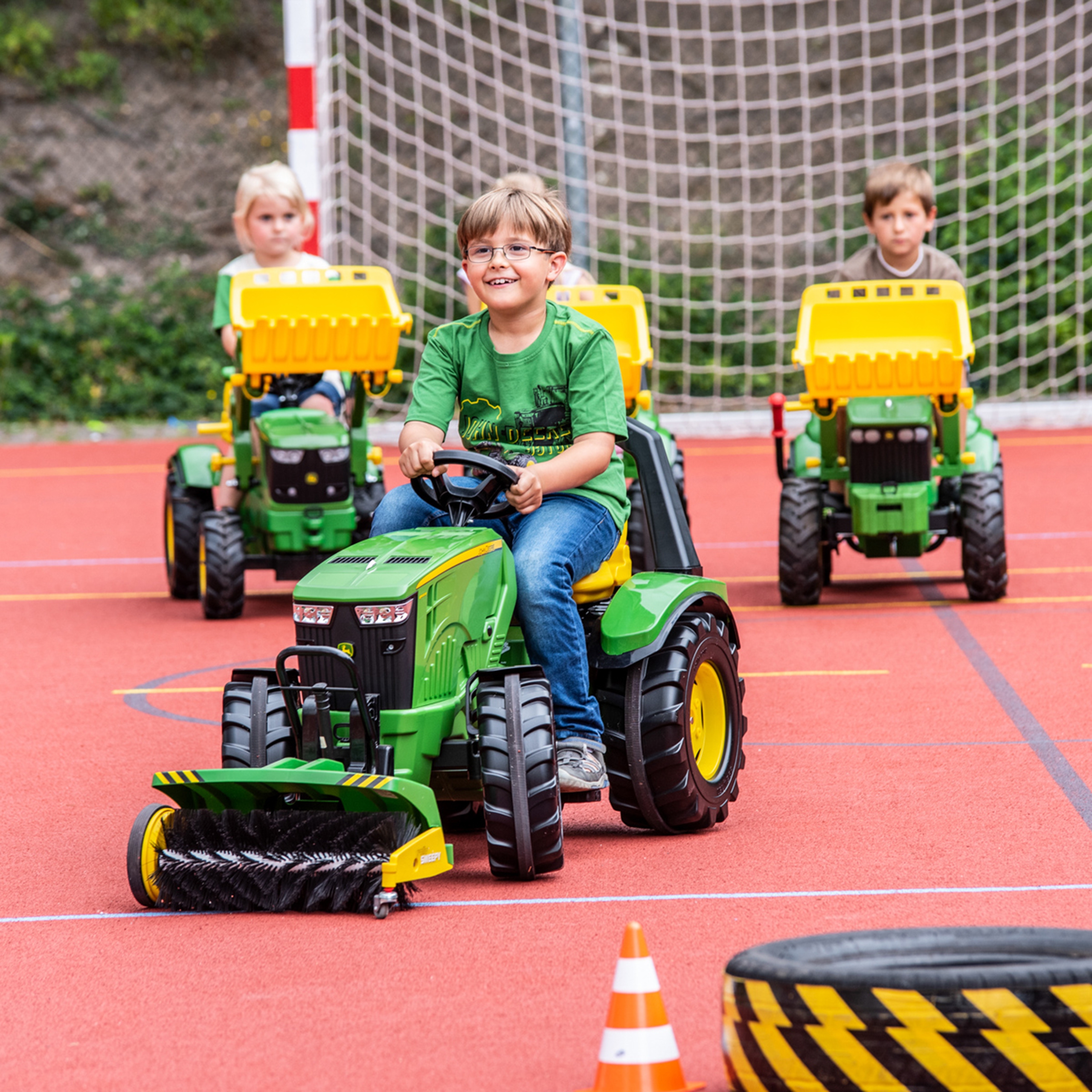 Rollyx-trac premium john deere traktor na pedały łyżka ciche koła 3-10 lat do 50kg - zielony