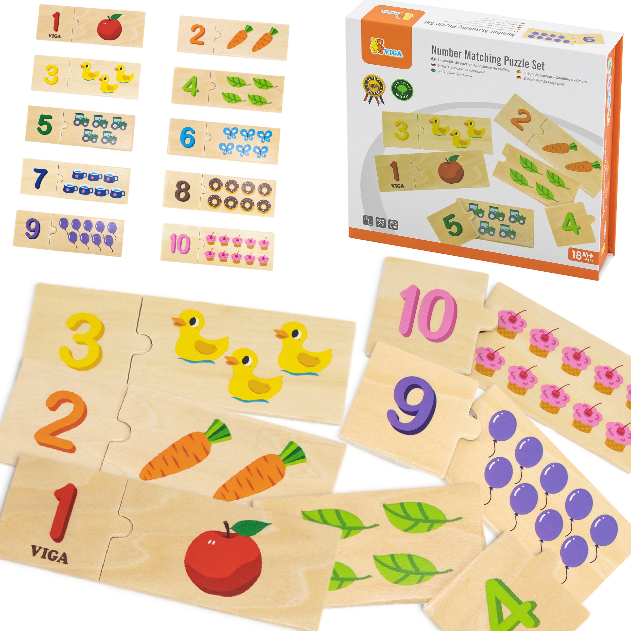 Zestaw drewniane puzzle dopasuj liczby układanka montessori