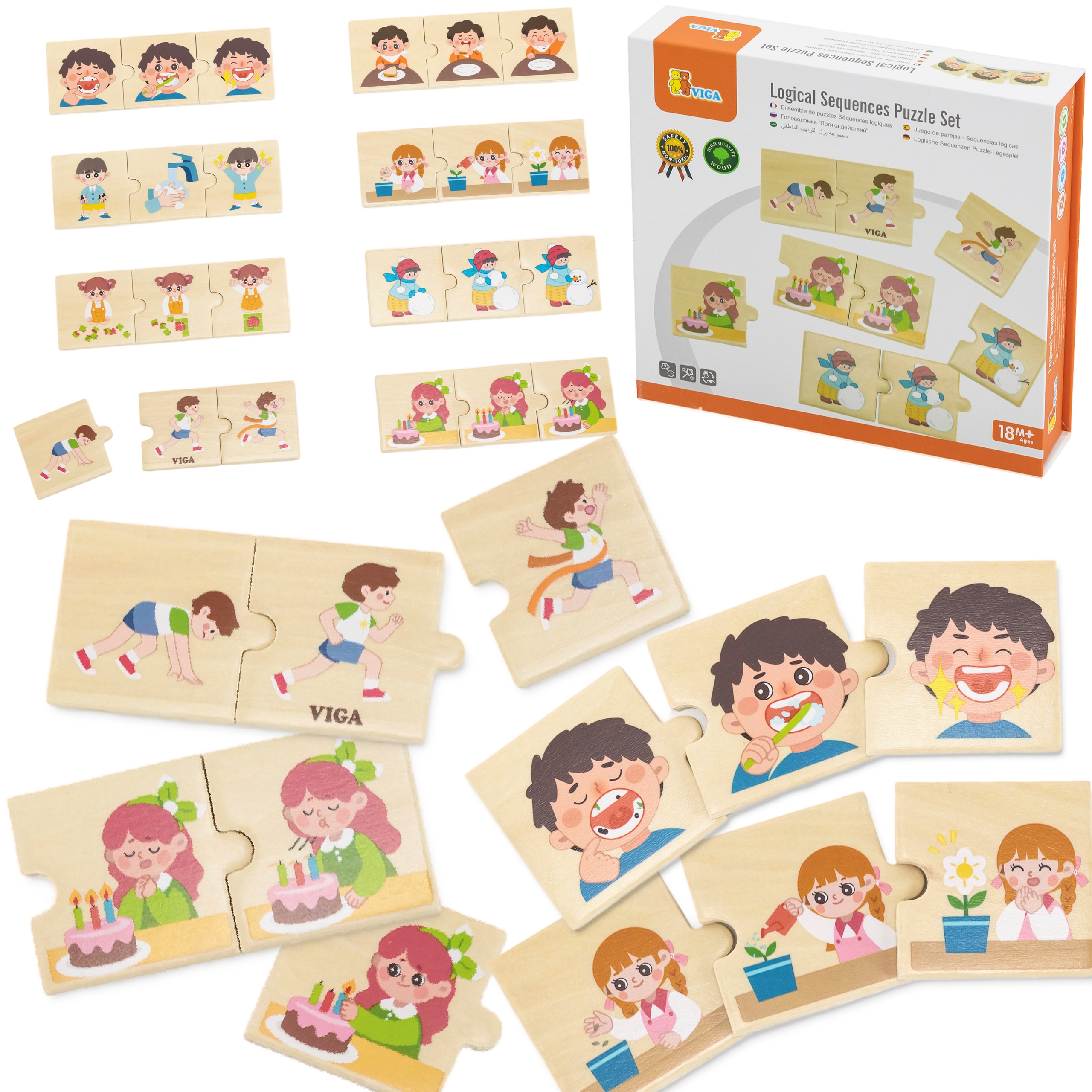 Drewniana układanka puzzle dopasuj czynności dzieci