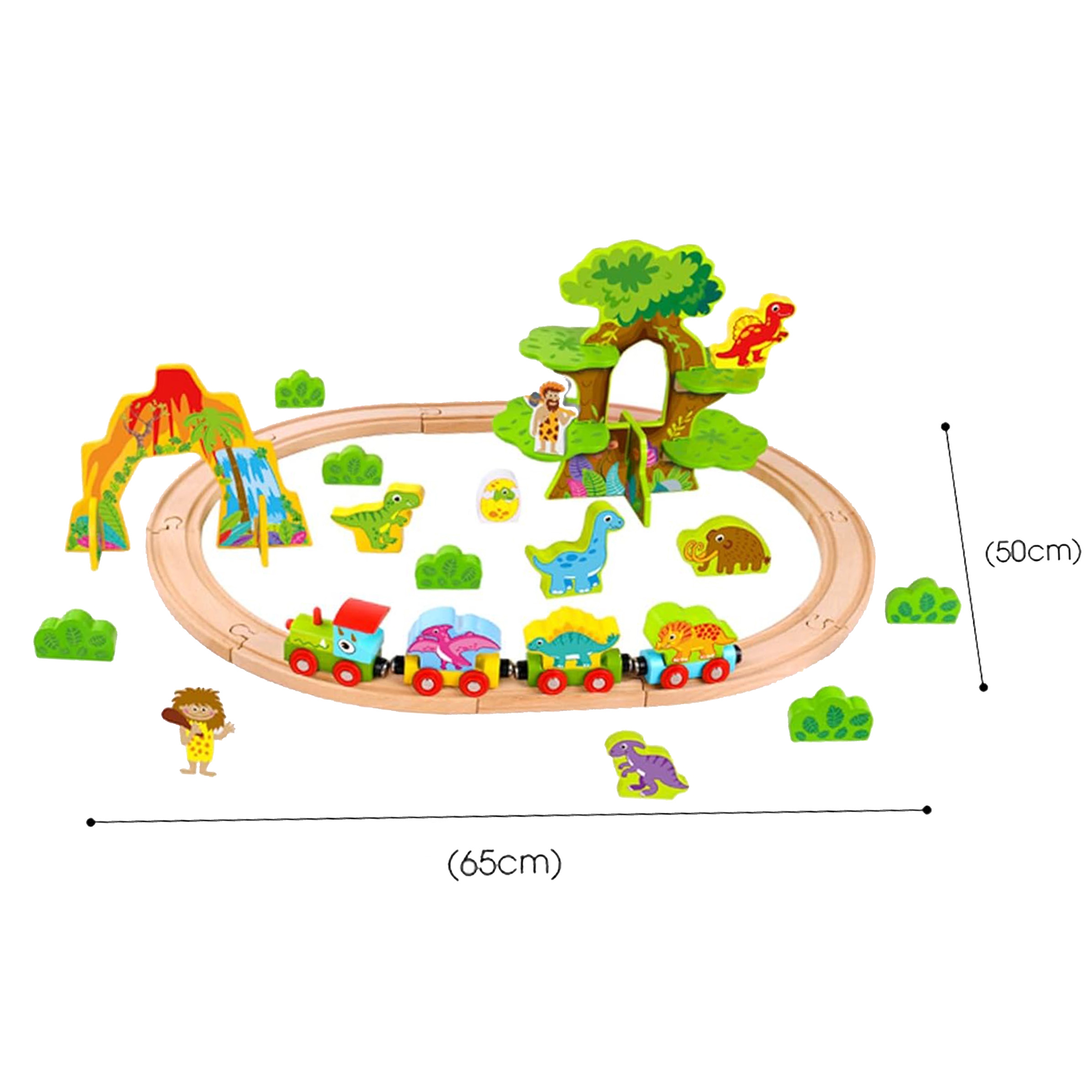 Drewniana magnetyczna kolejka dinozaury + figurki