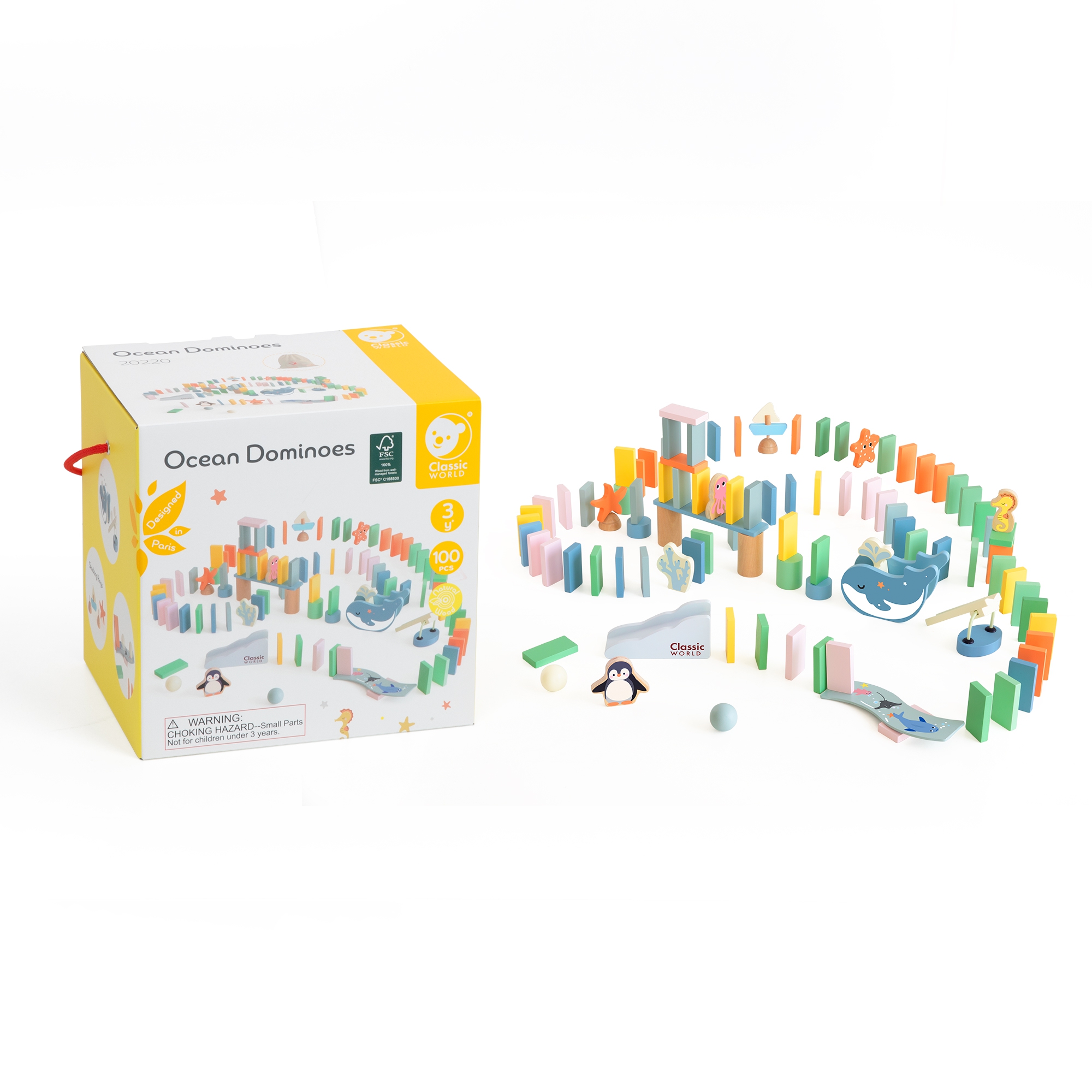 Drewniane domino tor logiczny przeszkód układanka montessori 100 el.
