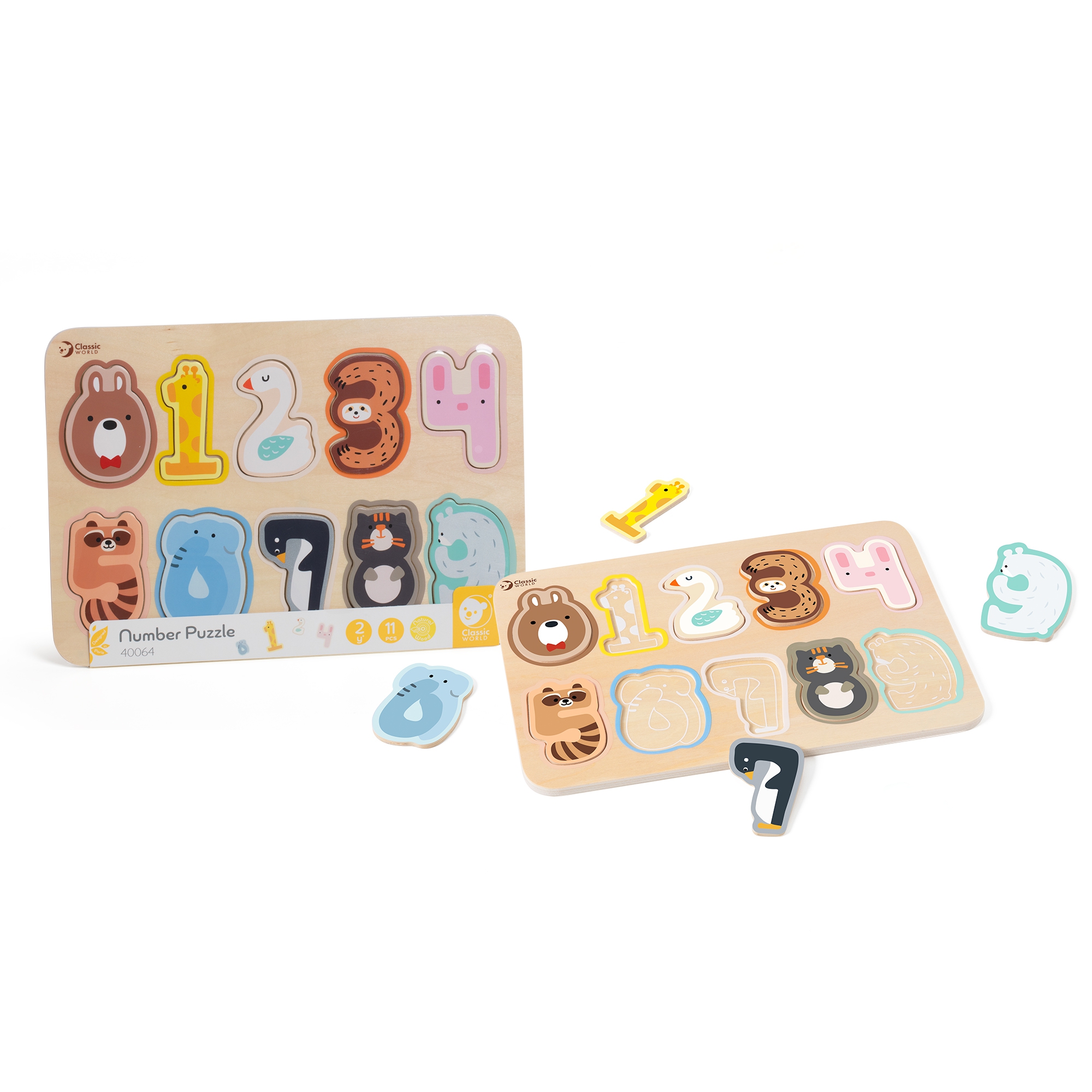 Drewniane puzzle numeryczne cyferki montessori 11 el.