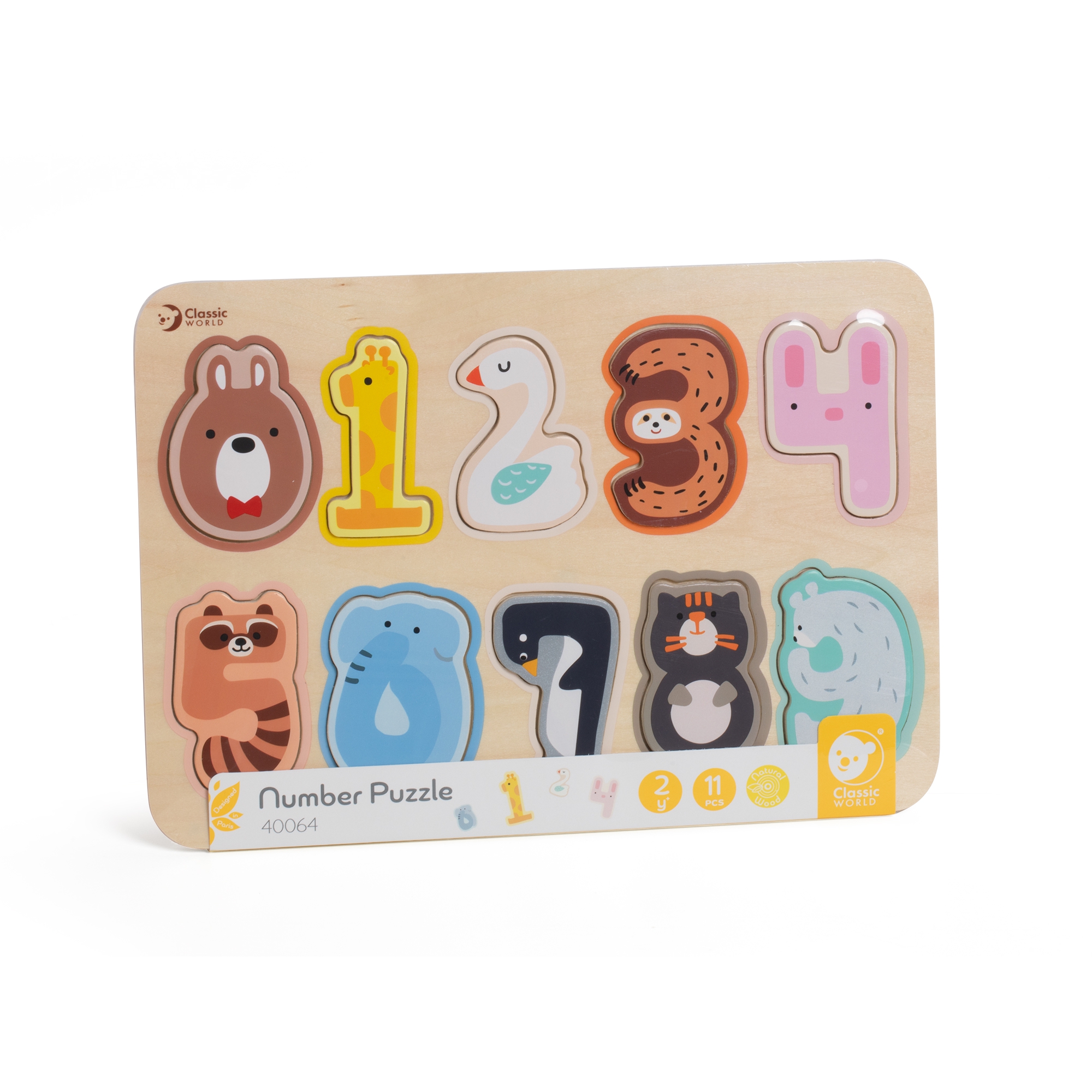 Drewniane puzzle numeryczne cyferki montessori 11 el.