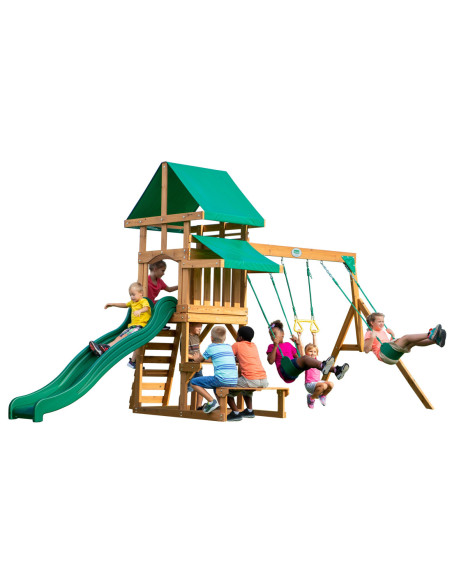 Drewniany plac zabaw Step 2 Belmont 6w1 zjeżdżalnia piaskownica Backyard Discovery