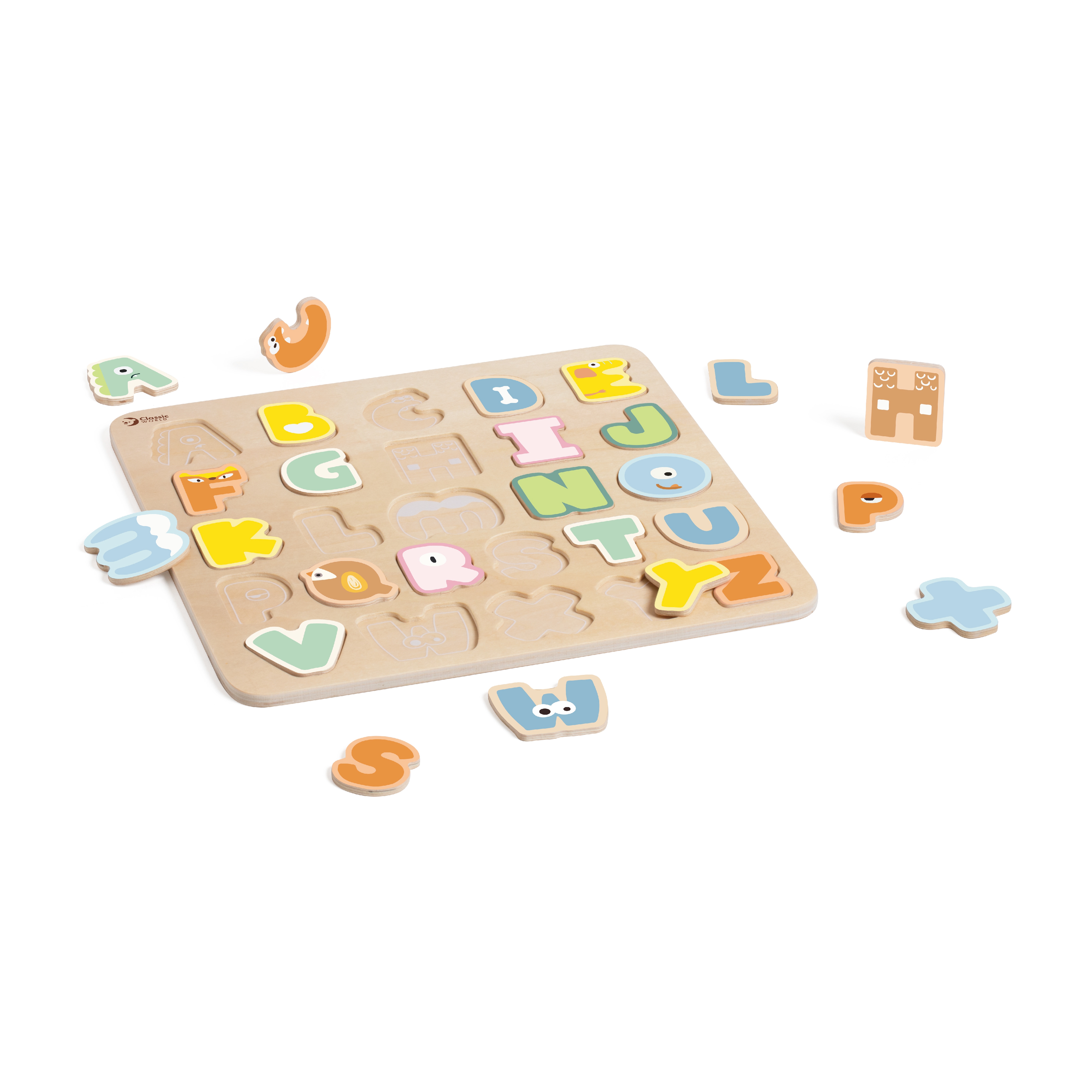 Drewniane puzzle montessori układanka nauka alfabetu liter słów 27 el.