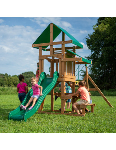 Drewniany plac zabaw Step 2 Belmont 6w1 zjeżdżalnia piaskownica Backyard Discovery