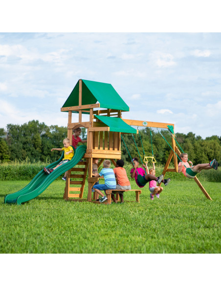 Drewniany plac zabaw Step 2 Belmont 6w1 zjeżdżalnia piaskownica Backyard Discovery