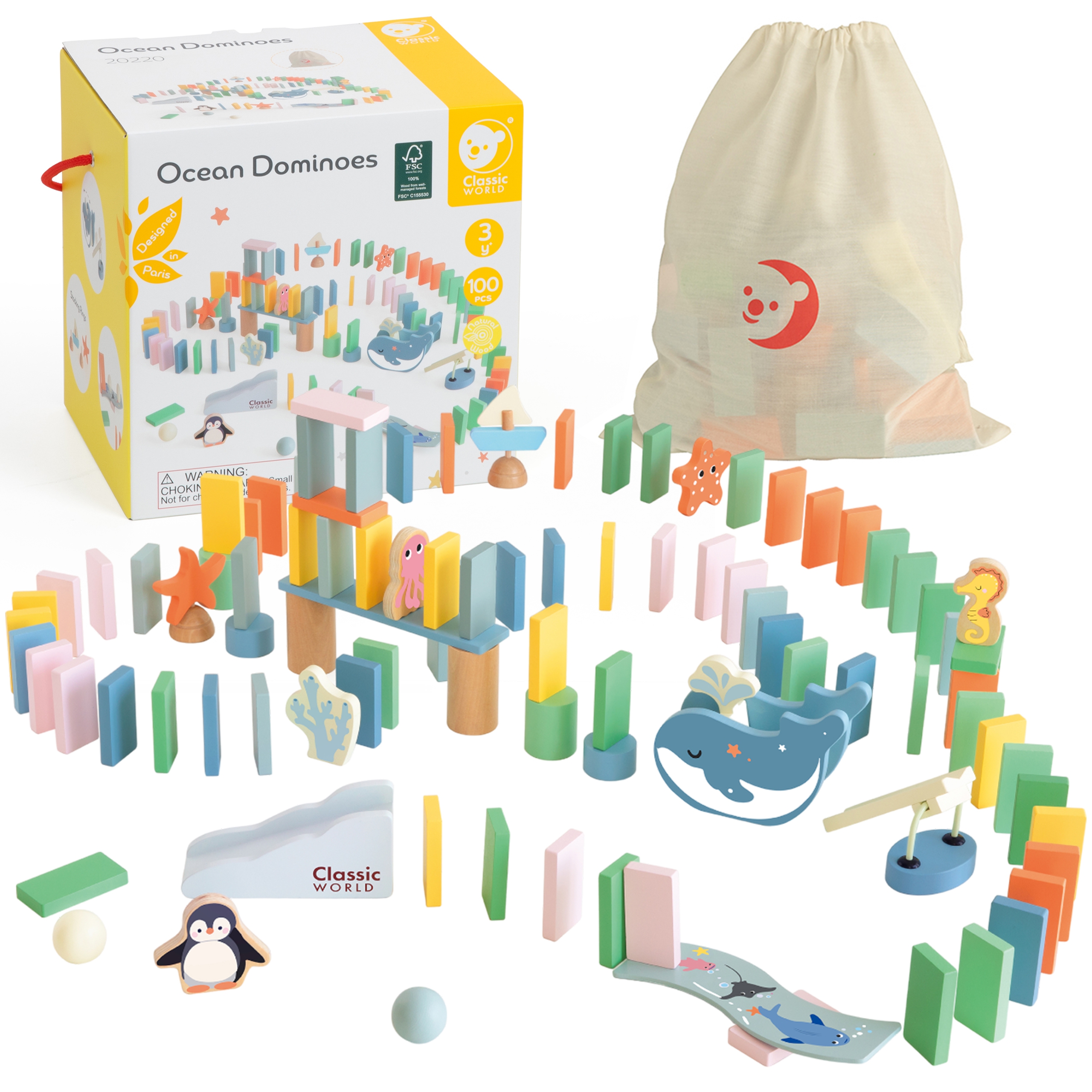 Drewniane domino tor logiczny przeszkód układanka montessori 100 el.