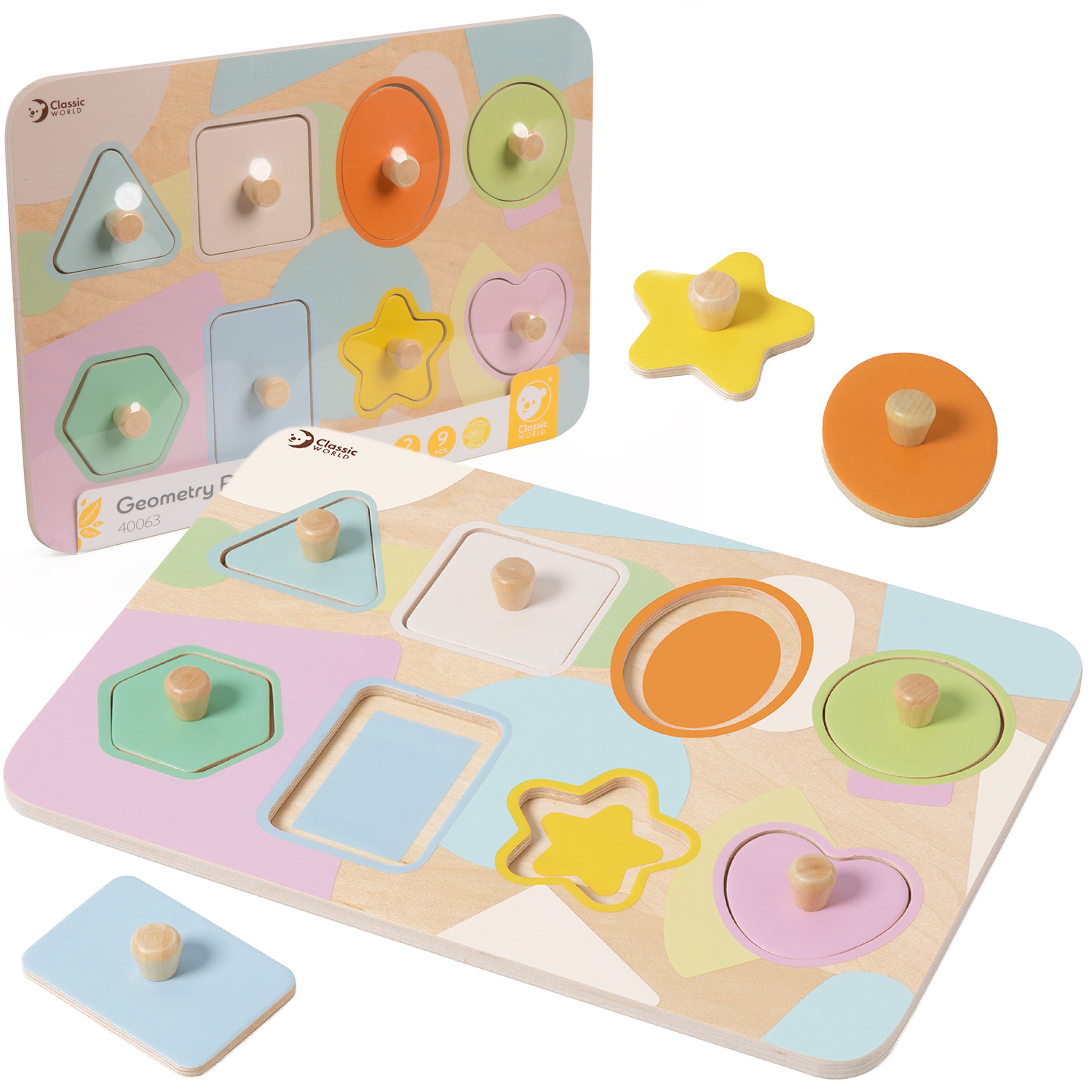 Układanka puzzle klocki geometryczne 9 el.