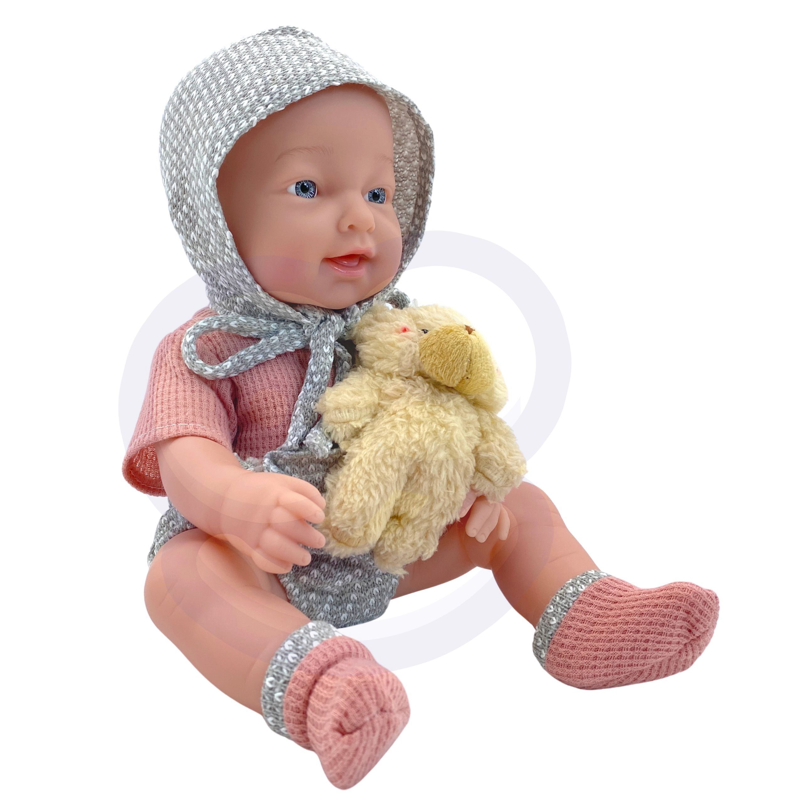 Lalka bobas 36 cm w ubranku z misiem akcesoria do karmienia