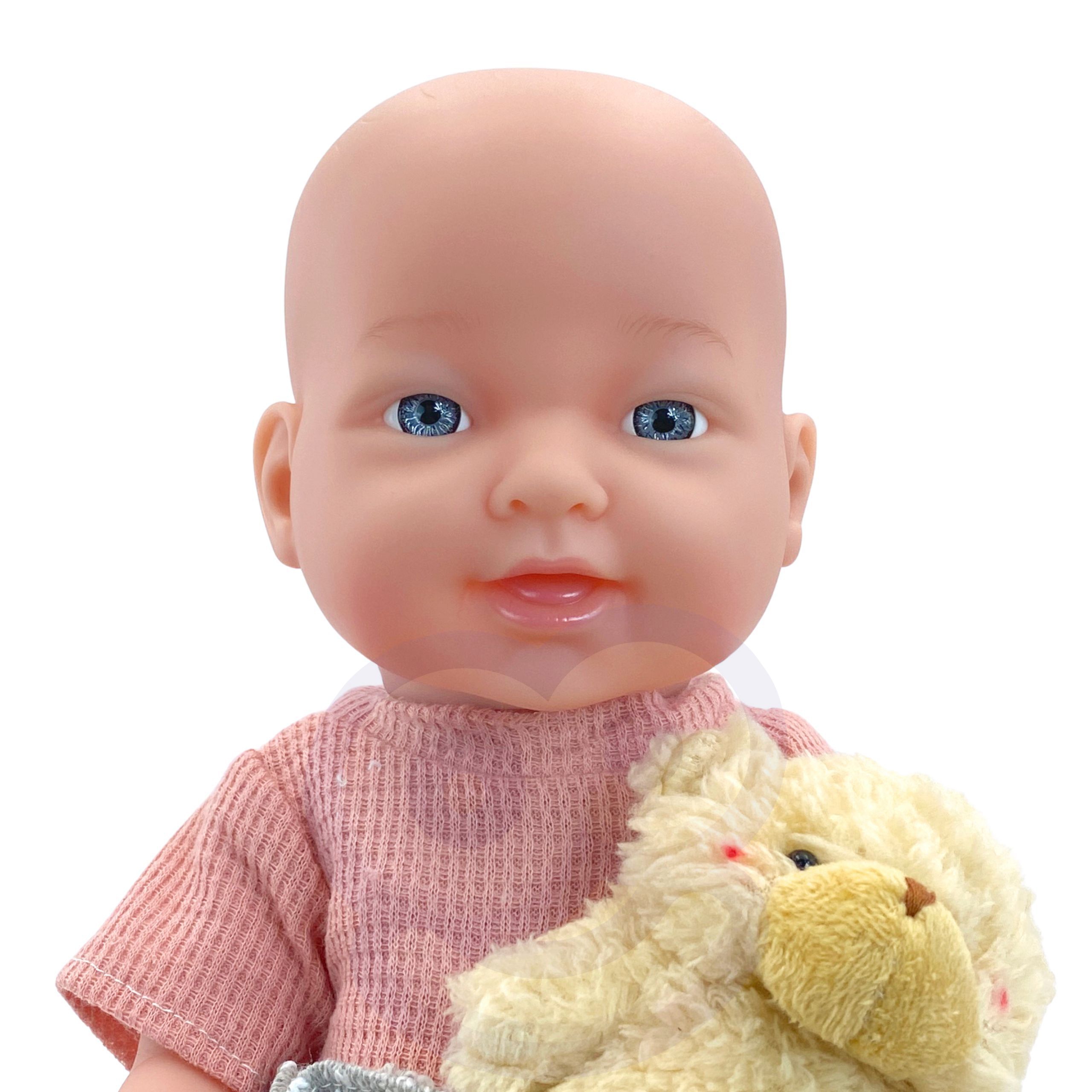 Lalka bobas 36 cm w ubranku z misiem akcesoria do karmienia