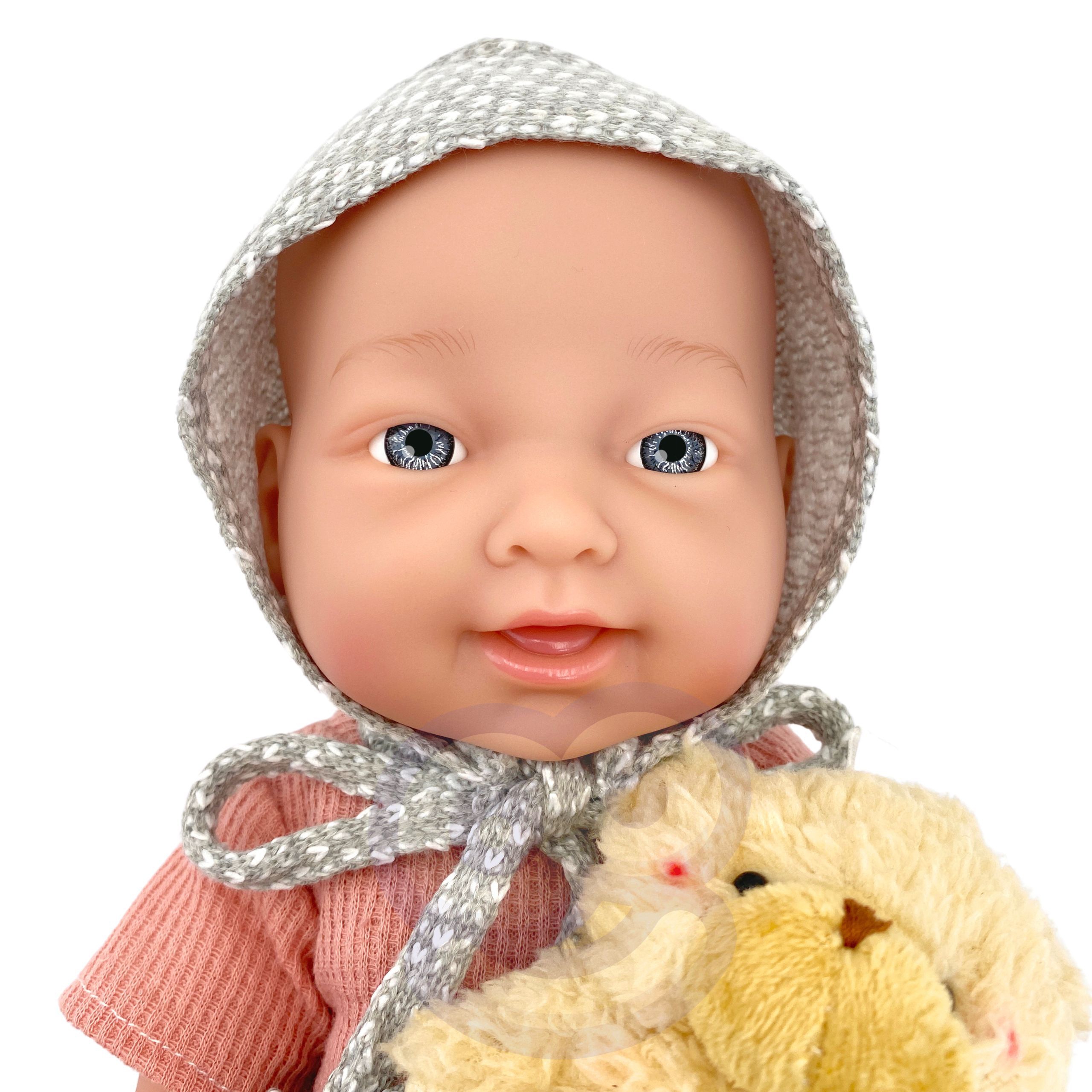Lalka bobas 36 cm w ubranku z misiem akcesoria do karmienia