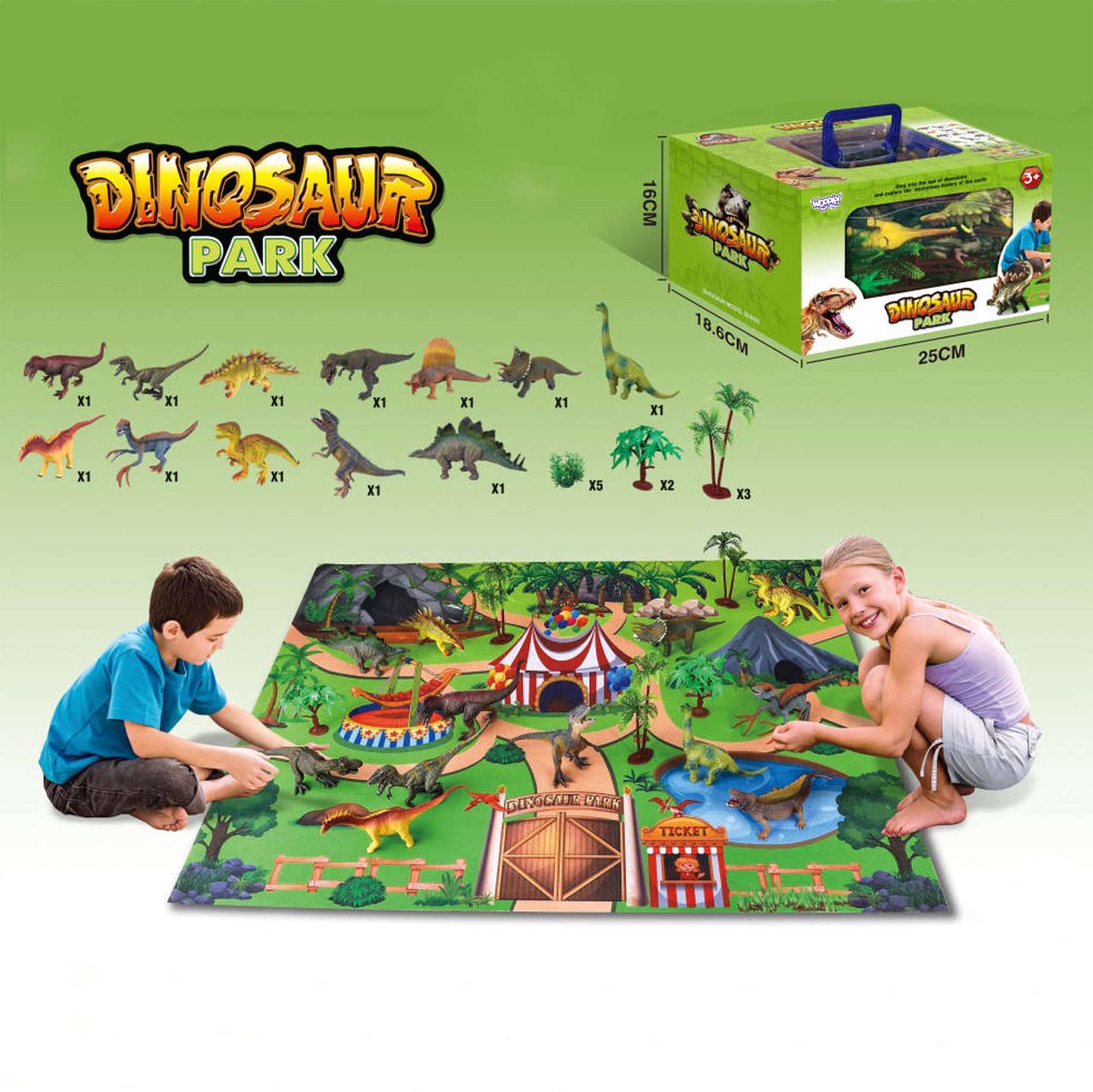 Zestaw park dinozaurów figurki + mata i akcesoria 23 el.