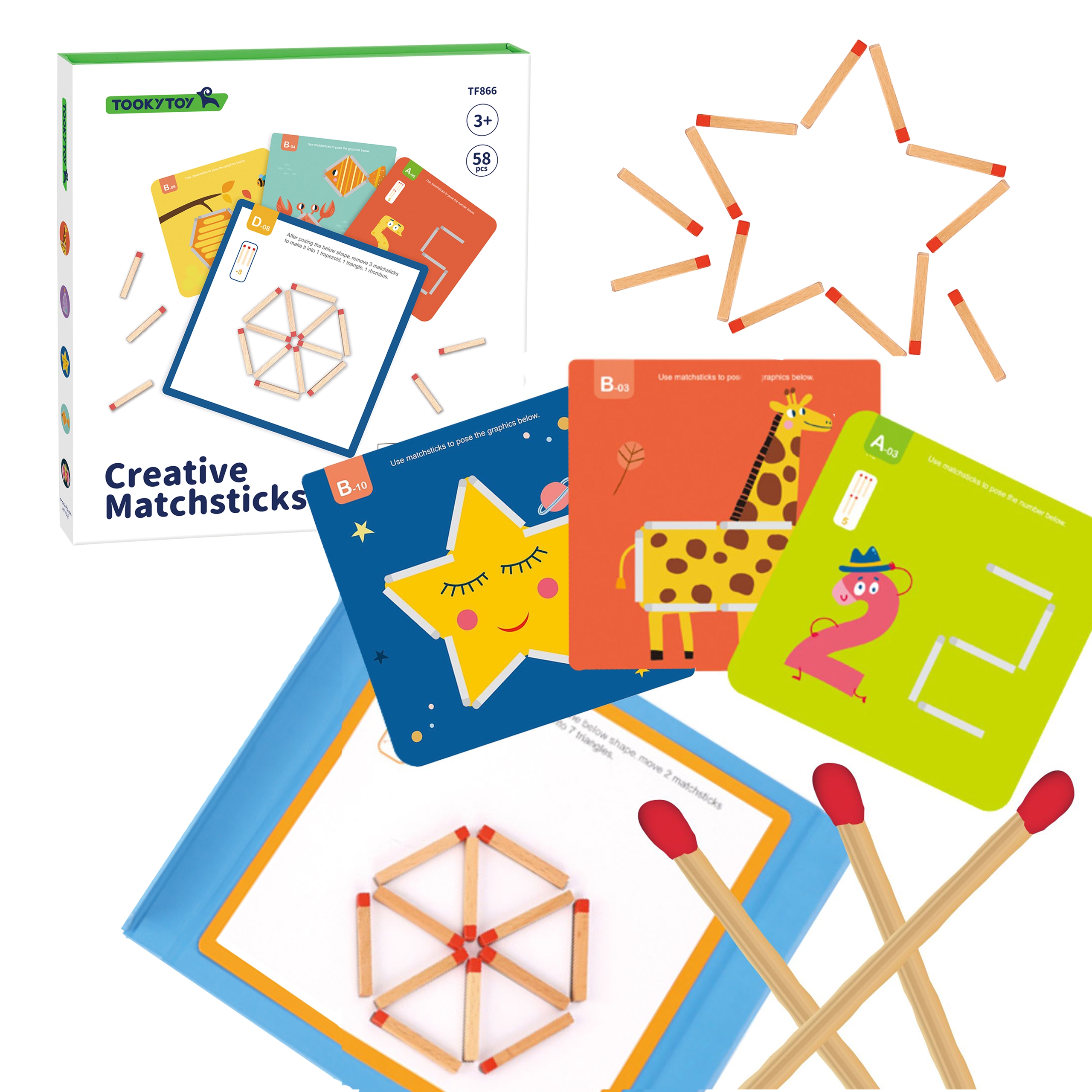 Drewniana układanka montessori gra logiczna łamigłówki zapałki magnetyczne dla dzieci 58 el.