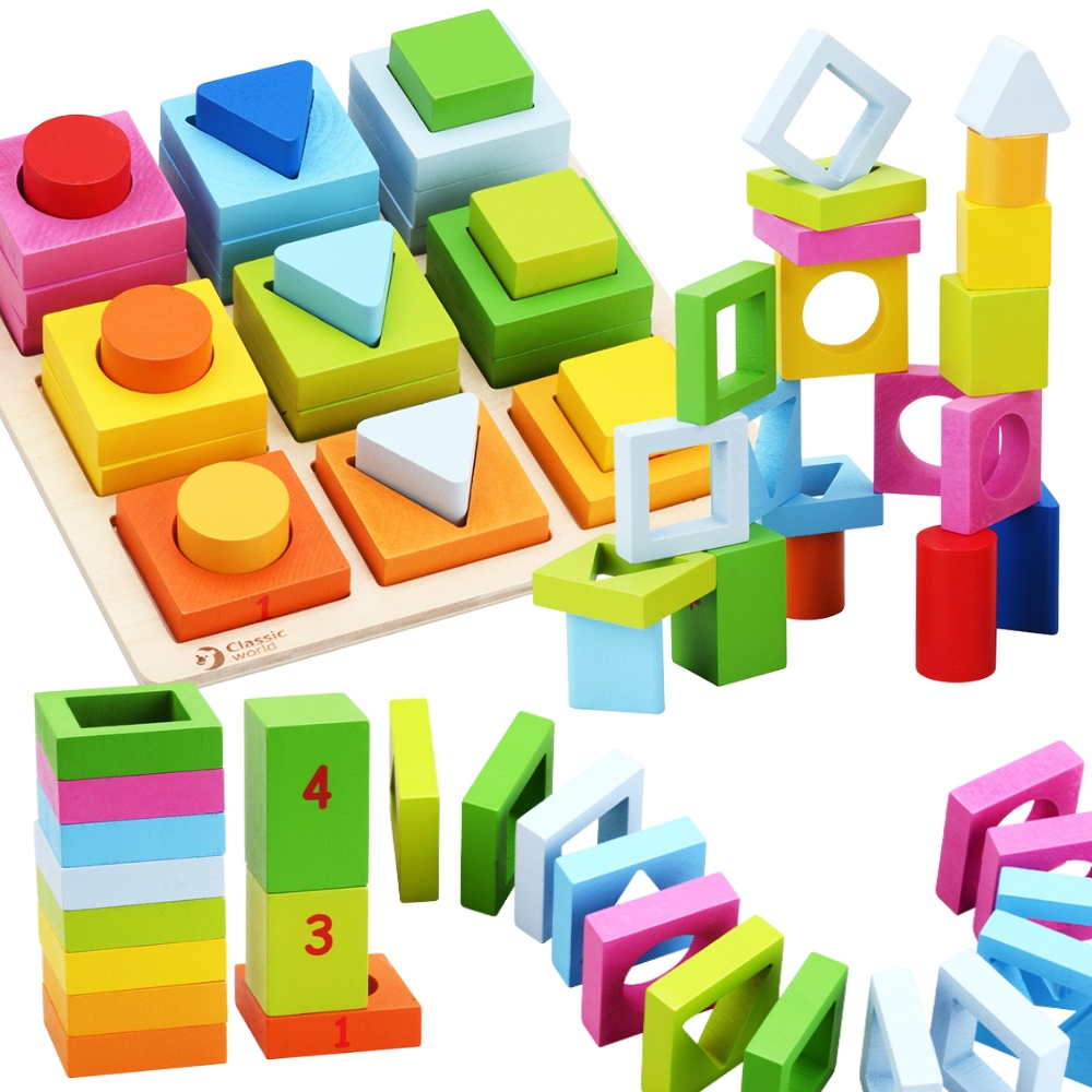 Układanka nauka kształtów i liczenia 5w1 domino sorter montessori 28 el.