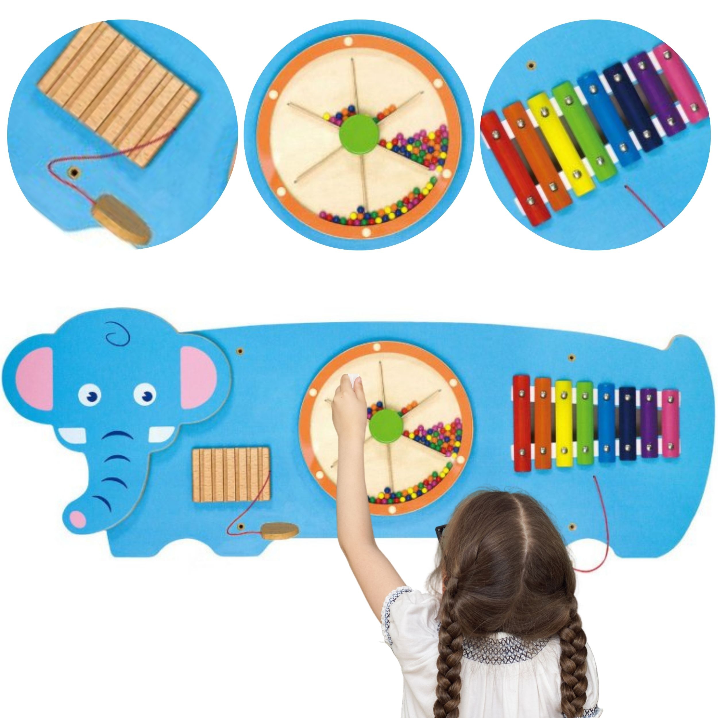 Tablica sensoryczna manipulacyjna słonik certyfikat fsc montessori