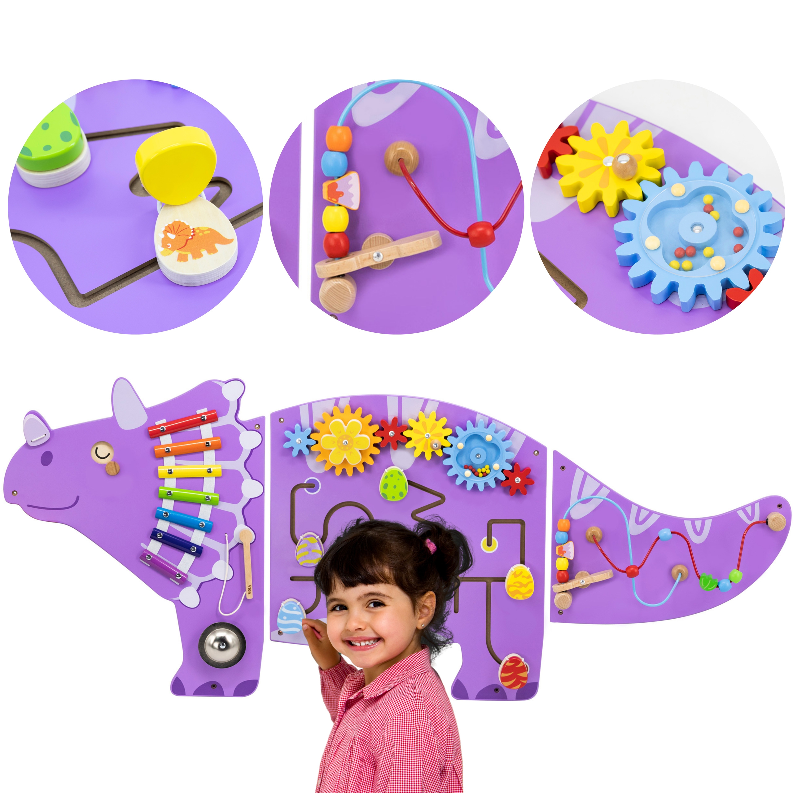 Drewniana tablica sensoryczna-manipulacyjna edu triceratops