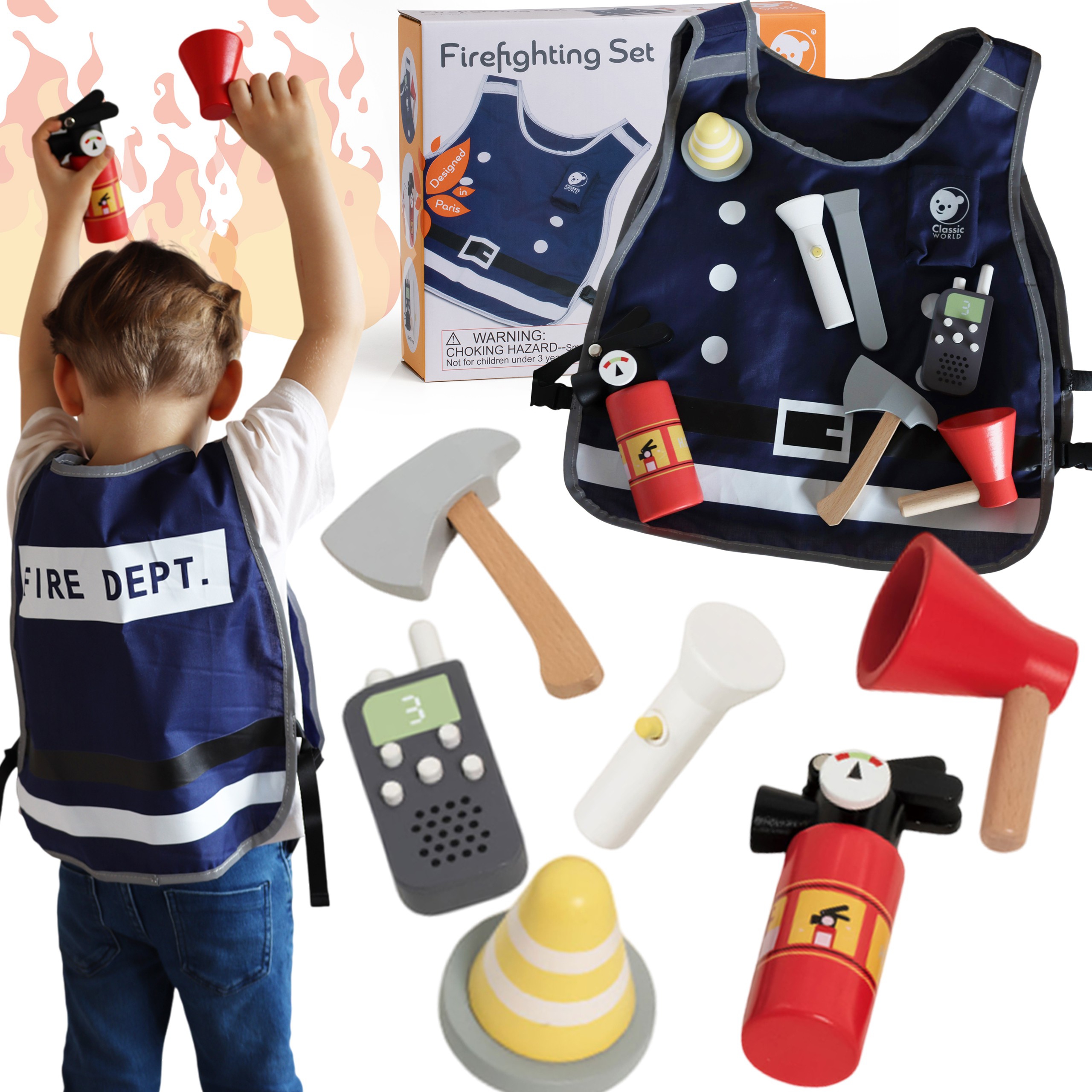 Little firefighter set costume tools 8 pcs.
