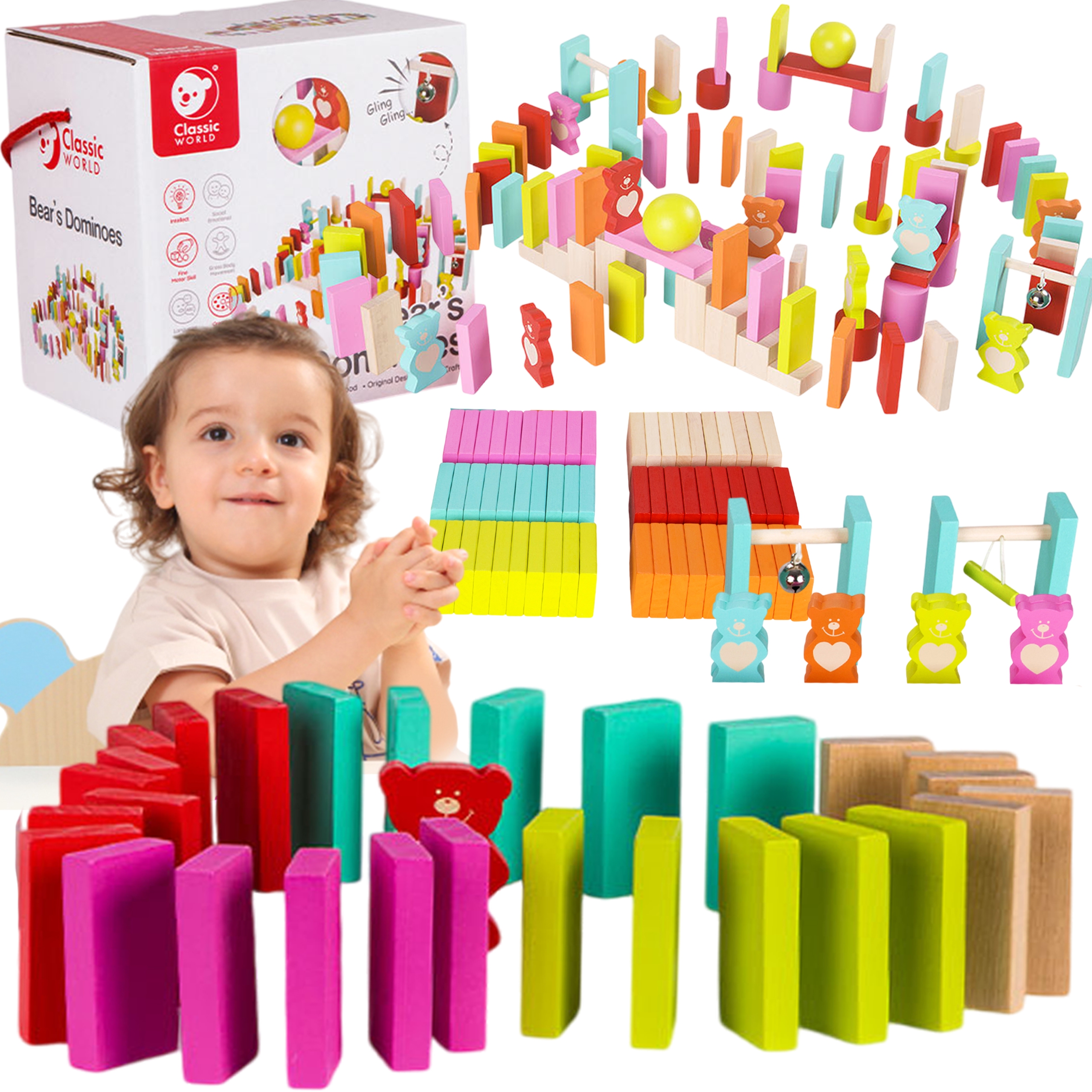 Drewniane domino dla dzieci misie 105 el.