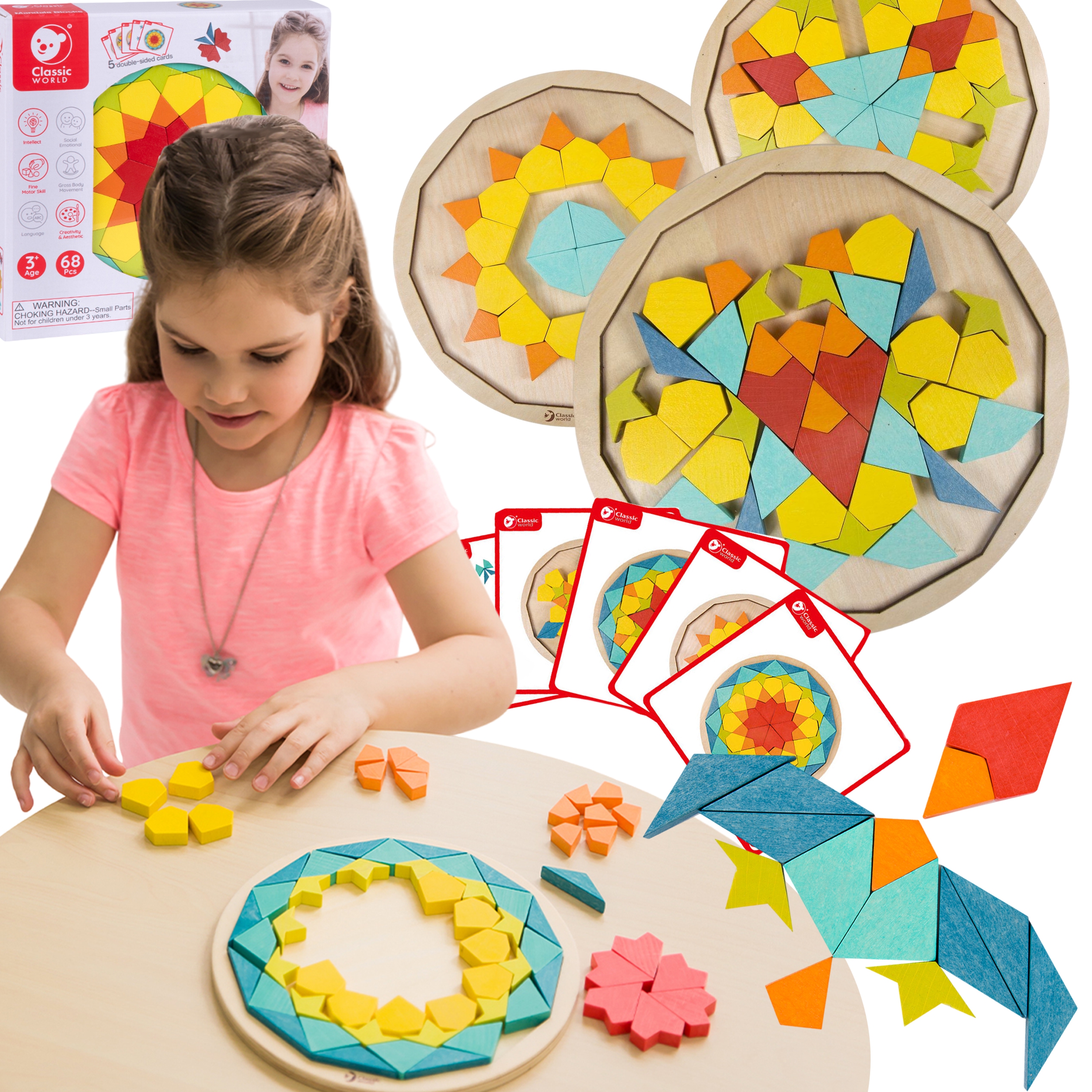 Montessori puzzle mosaic tangram patterns shapes and colors