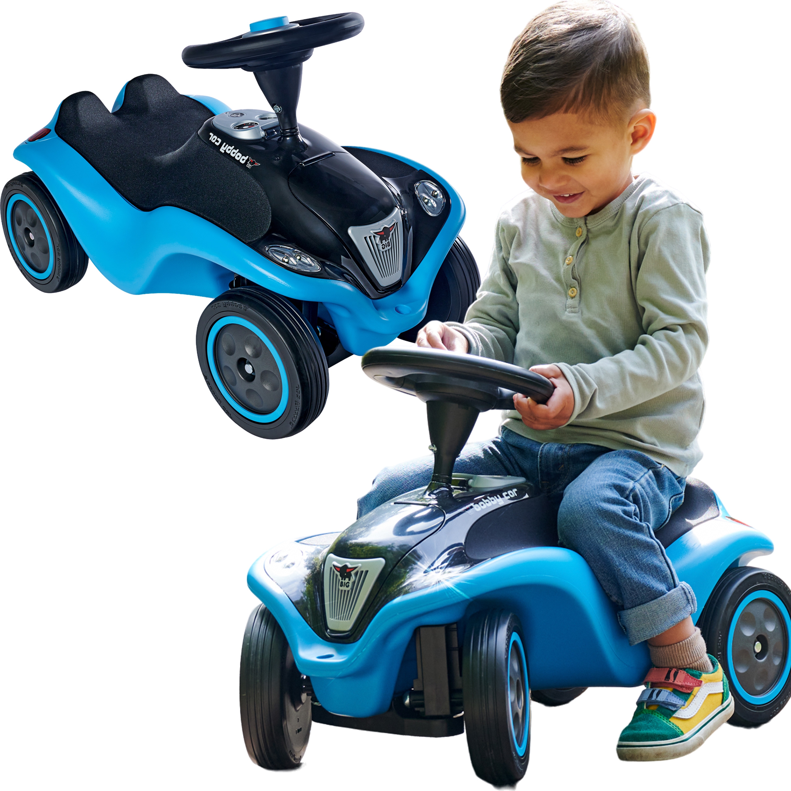 Jeździk next blue bobby car z klaksonem i światłami