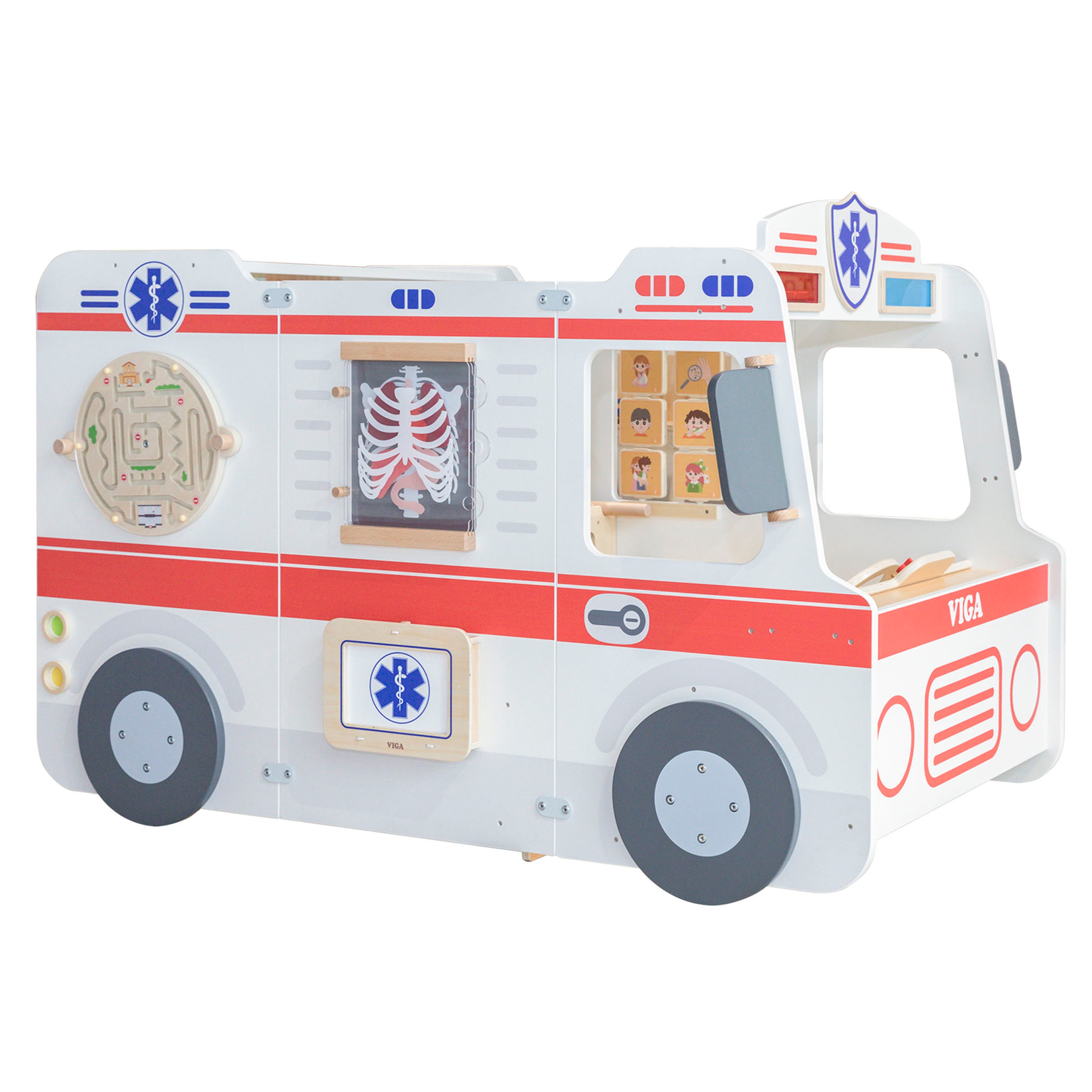 Duży drewniany ambulans zestaw karetka małych ratowników akcesoria 25 el.