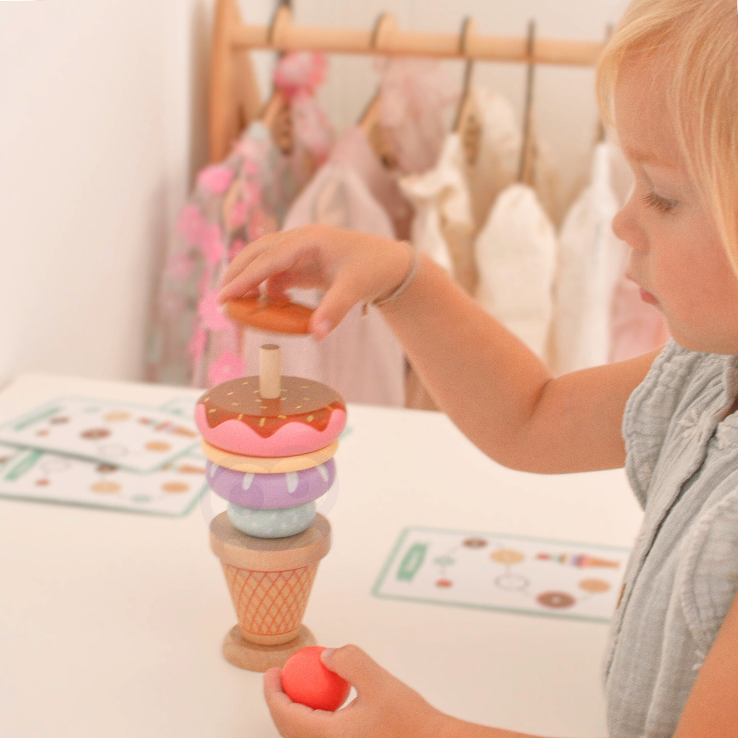 Drewniane lody układanka montessori cukiernia 12 el. fsc