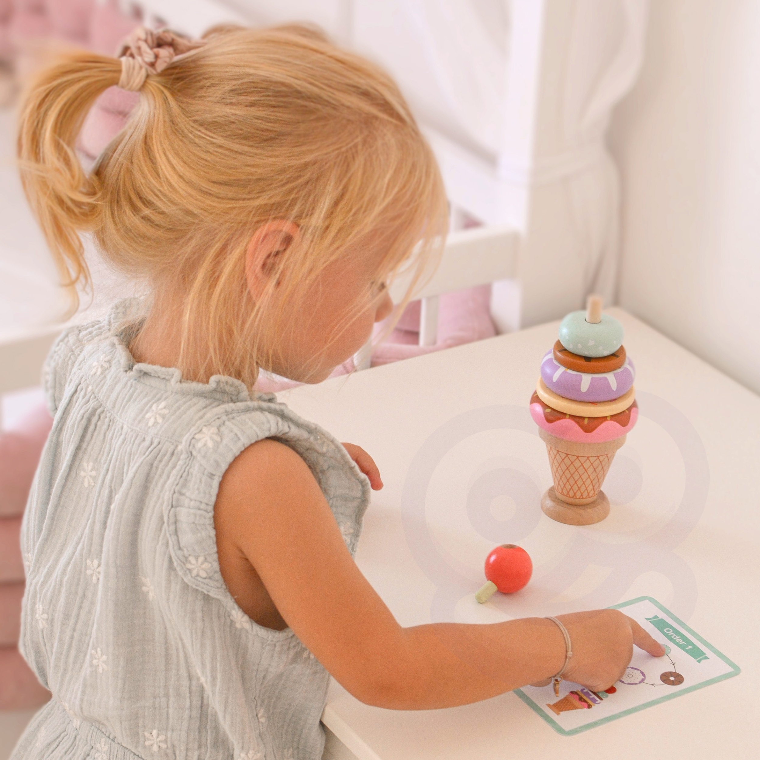 Drewniane lody układanka montessori cukiernia 12 el. fsc