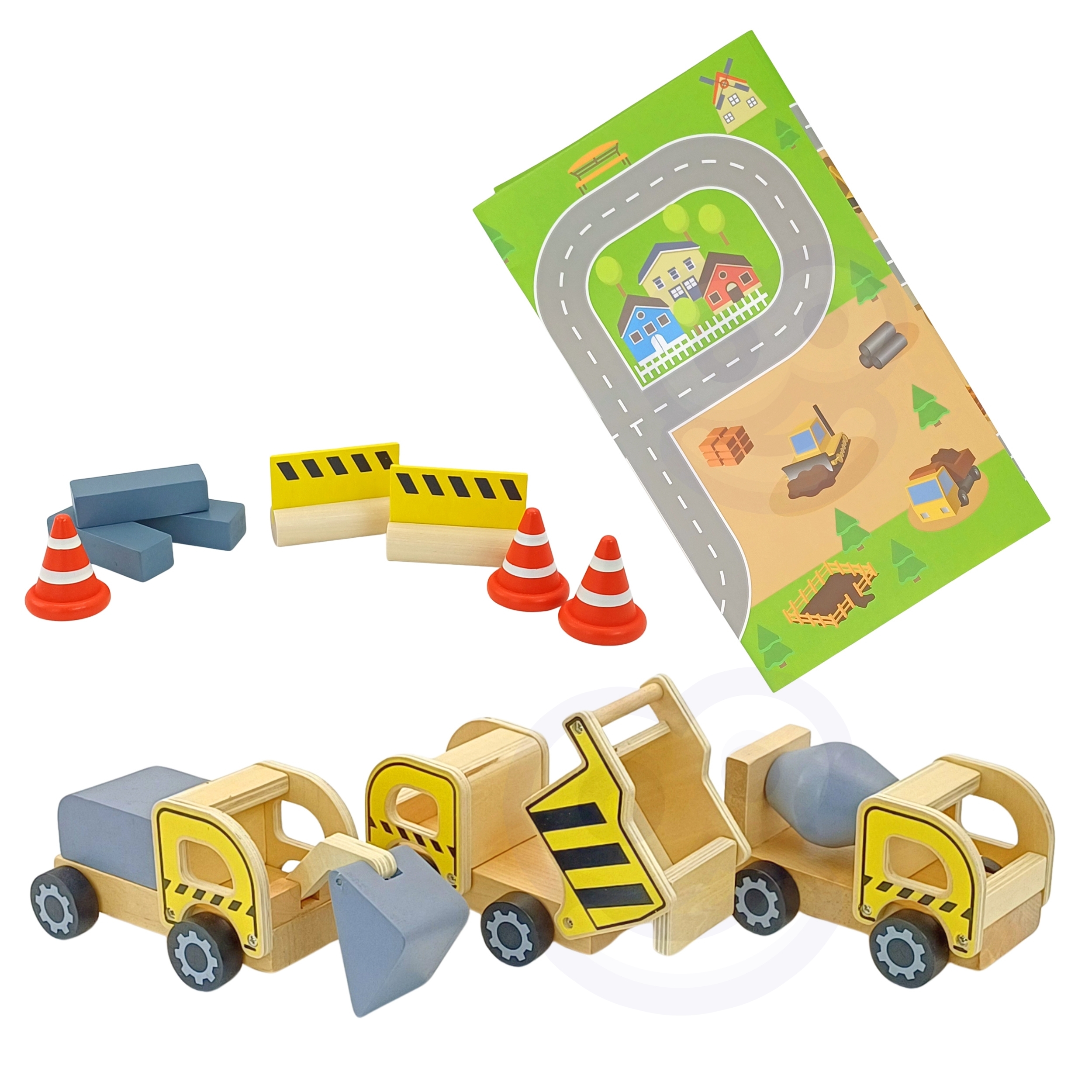 Drewniany plac budowy 5w1 ruchomy dźwig xxl pojazdy budowlane 13 el. fsc