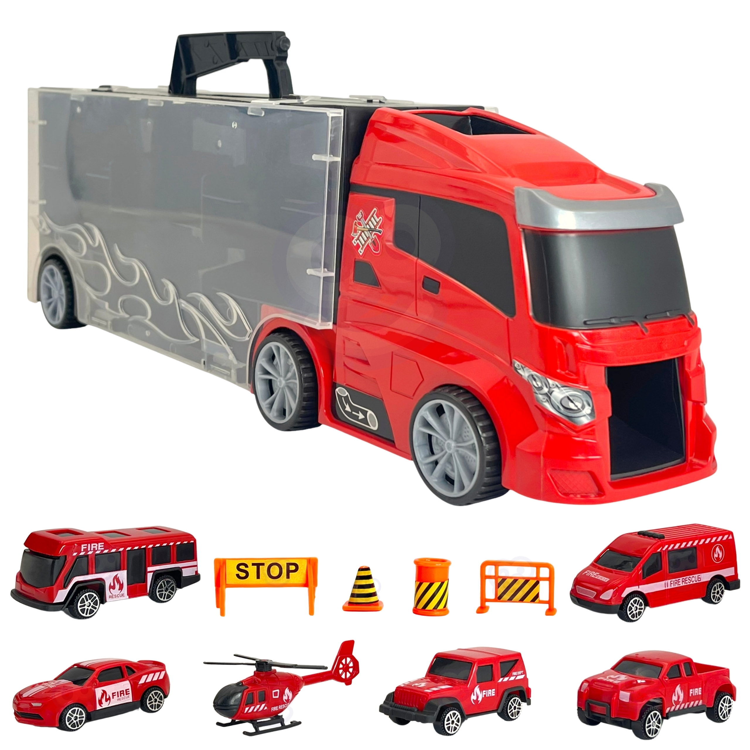 Zestaw ciężarówka transporter 3w1 czerwony 11 el.