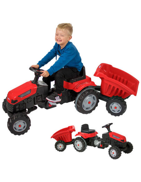 WOOPIE Traktor MAX na pedały z przyczepą czerwony