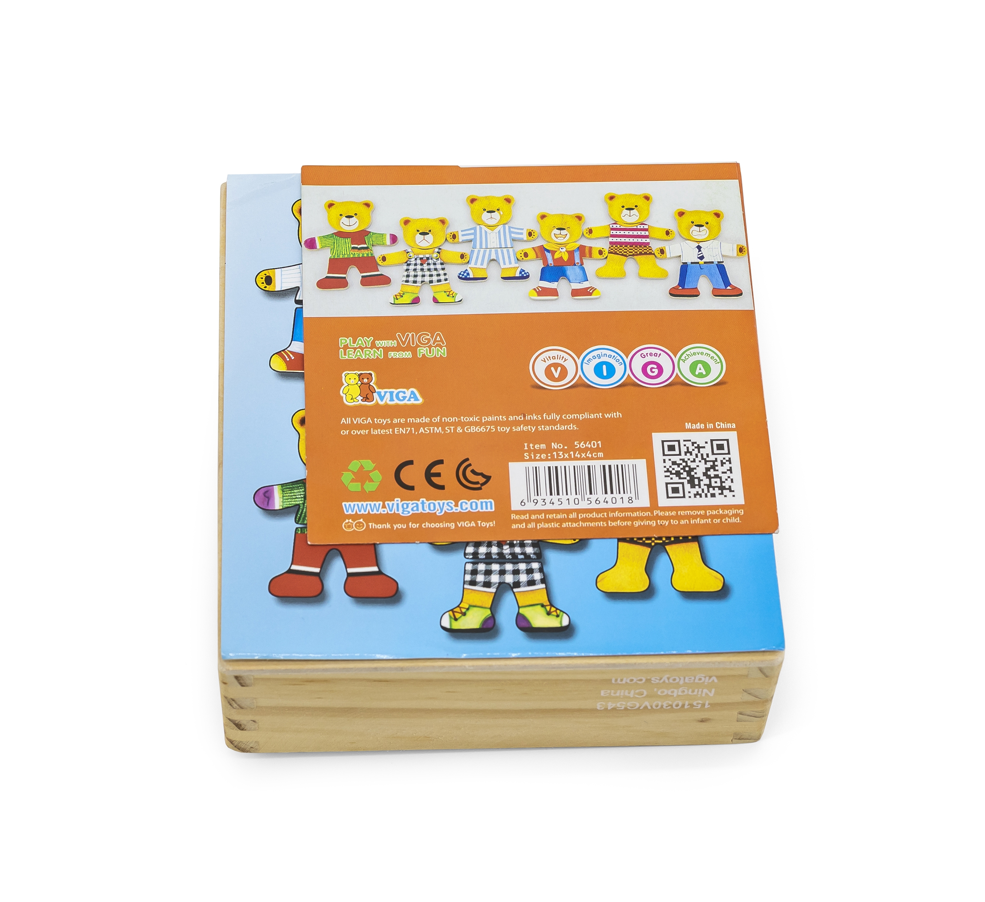 Drewniane puzzle układanka edukacyjna ubierz misia chłopca
