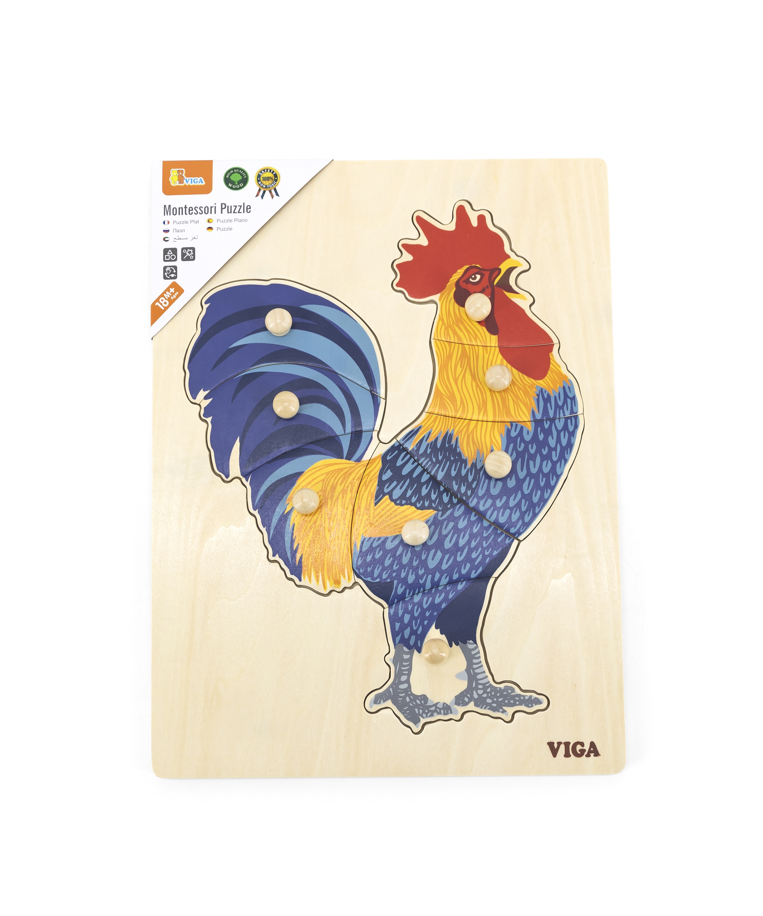 Drewniane puzzle montessori kogut z pinezkami