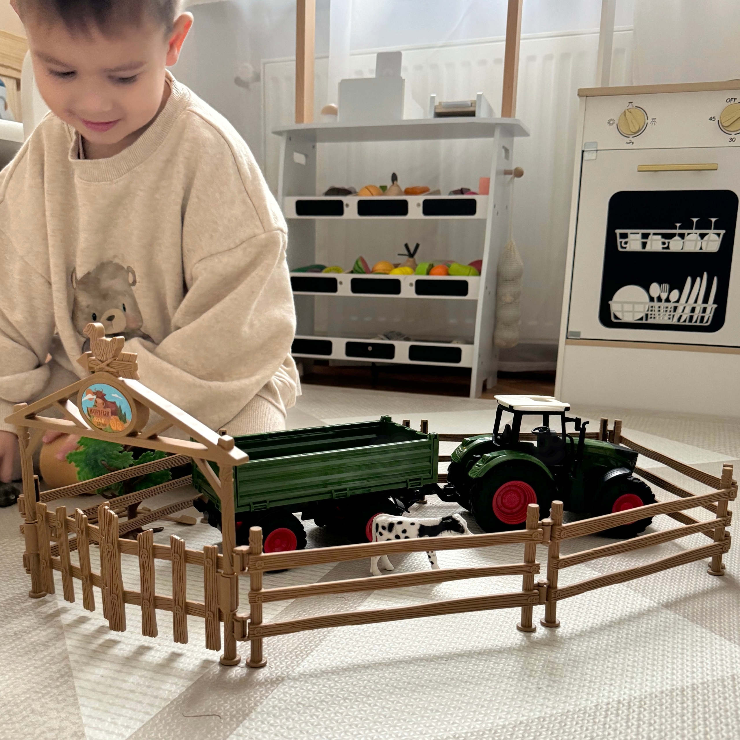 Zestaw mini farma traktor zwierzęta osada farma rolnik narzędzia