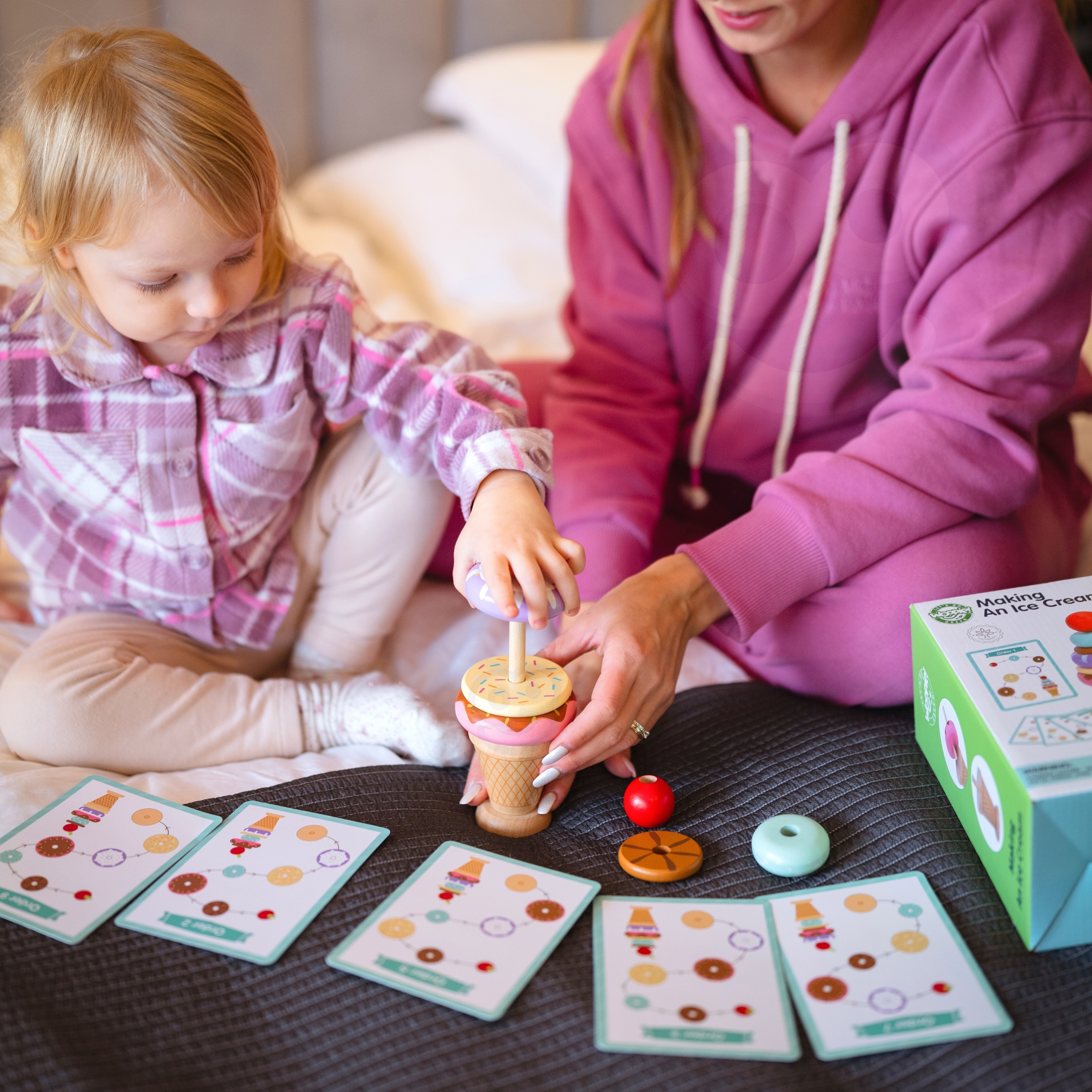 Drewniane lody układanka montessori cukiernia 12 el. fsc