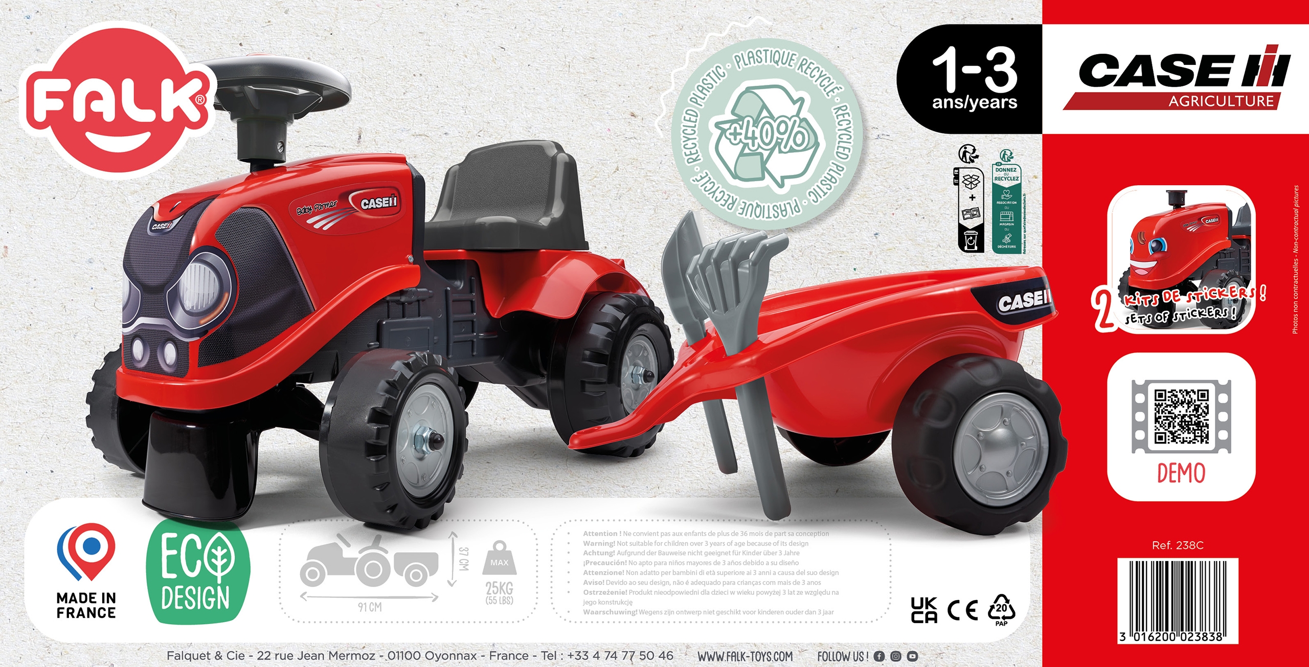 Jeździk traktorek baby case ih ride-on czerwony z przyczepką + akc. od 12 miesięcy