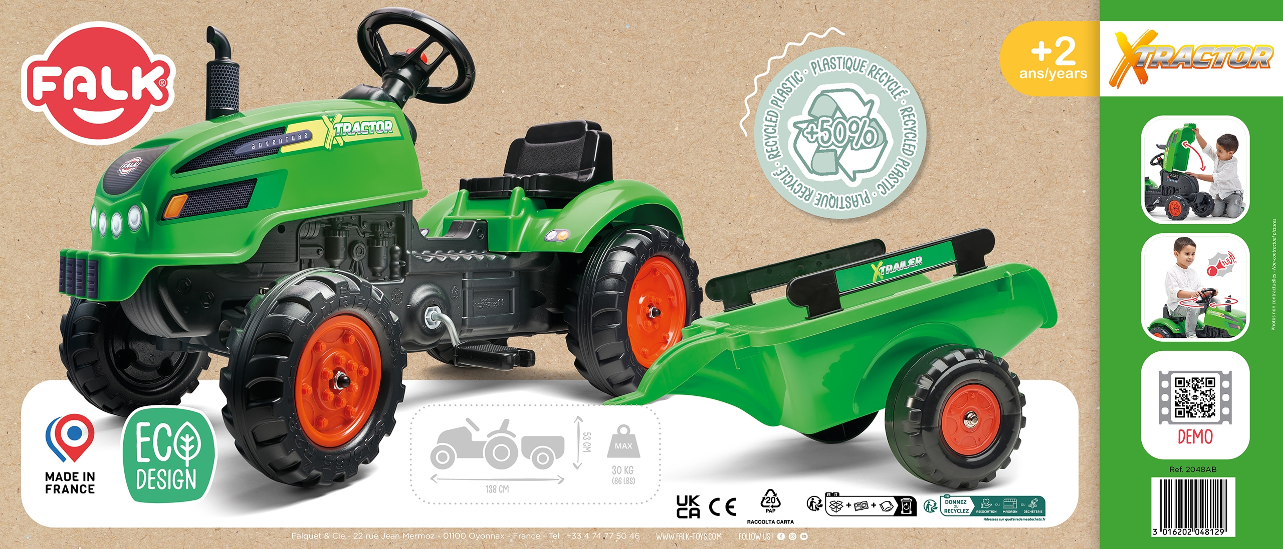 Traktorek x tractor zielony z przyczepką klakson od 2 lat