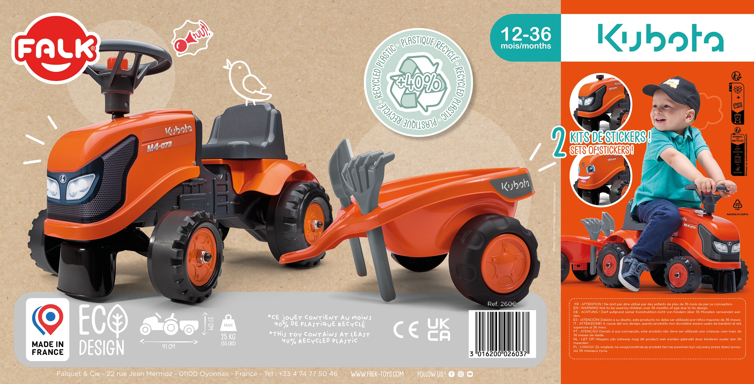 Traktorek kubota pomarańczowy z przyczepką + akc. od 1 roku