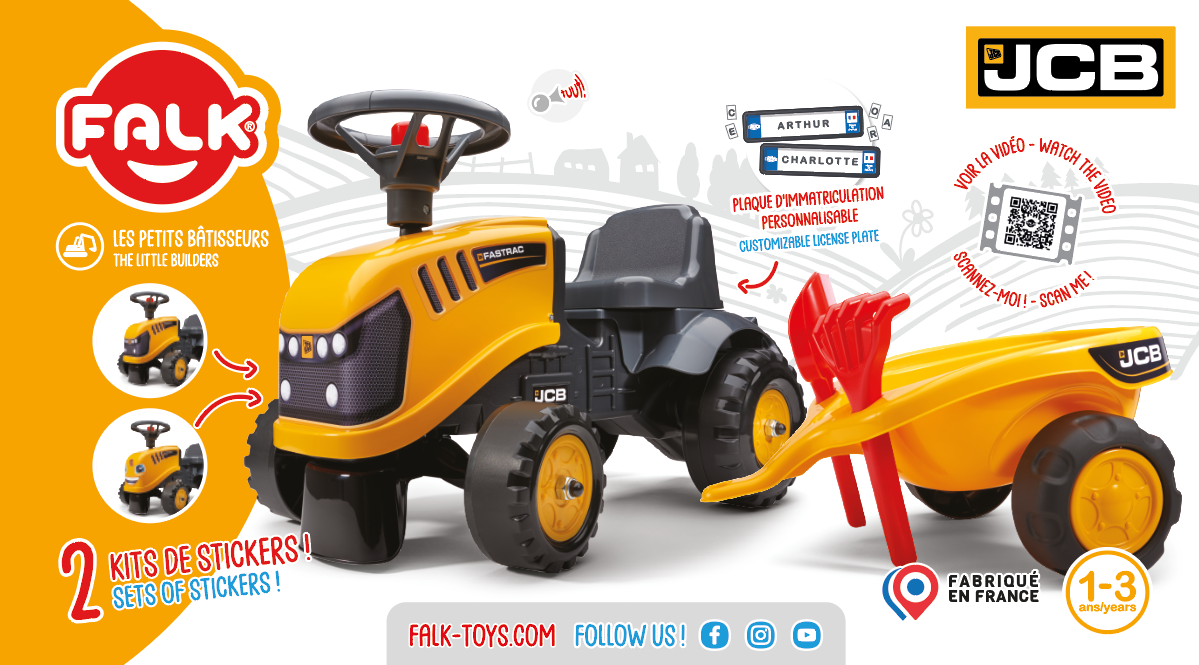 Traktorek jcb pomarańćzowy z przyczepką od 1 roku