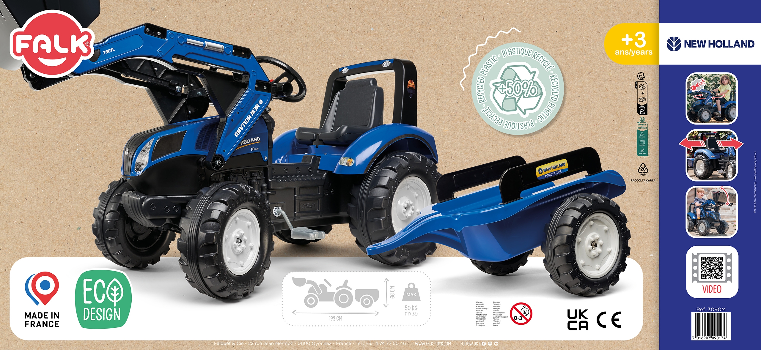 Traktor new holland niebieski na pedały z przyczepką od 3 lat