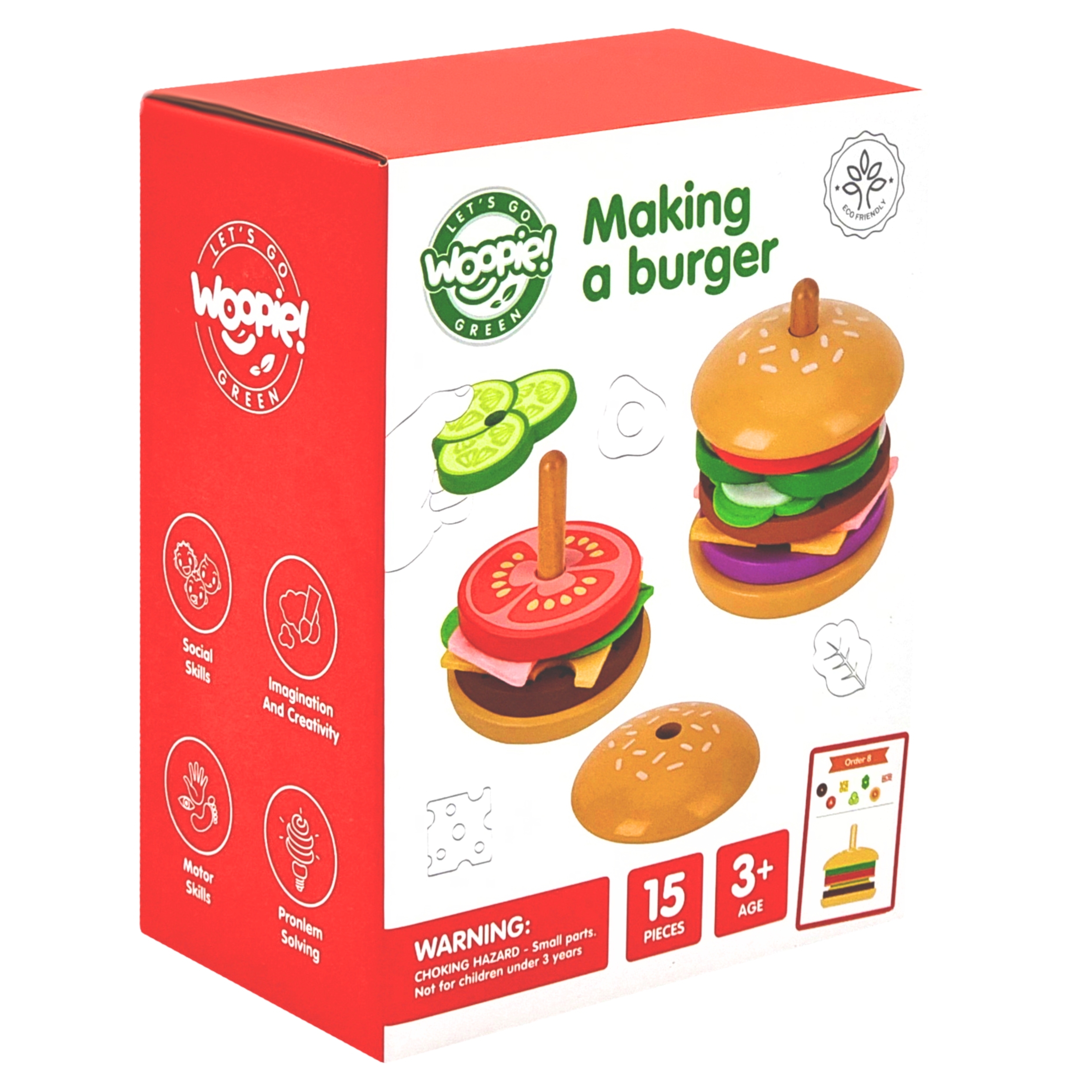 Drewniany burger restauracja układanka dla dzieci 15 el. certyfikat fsc