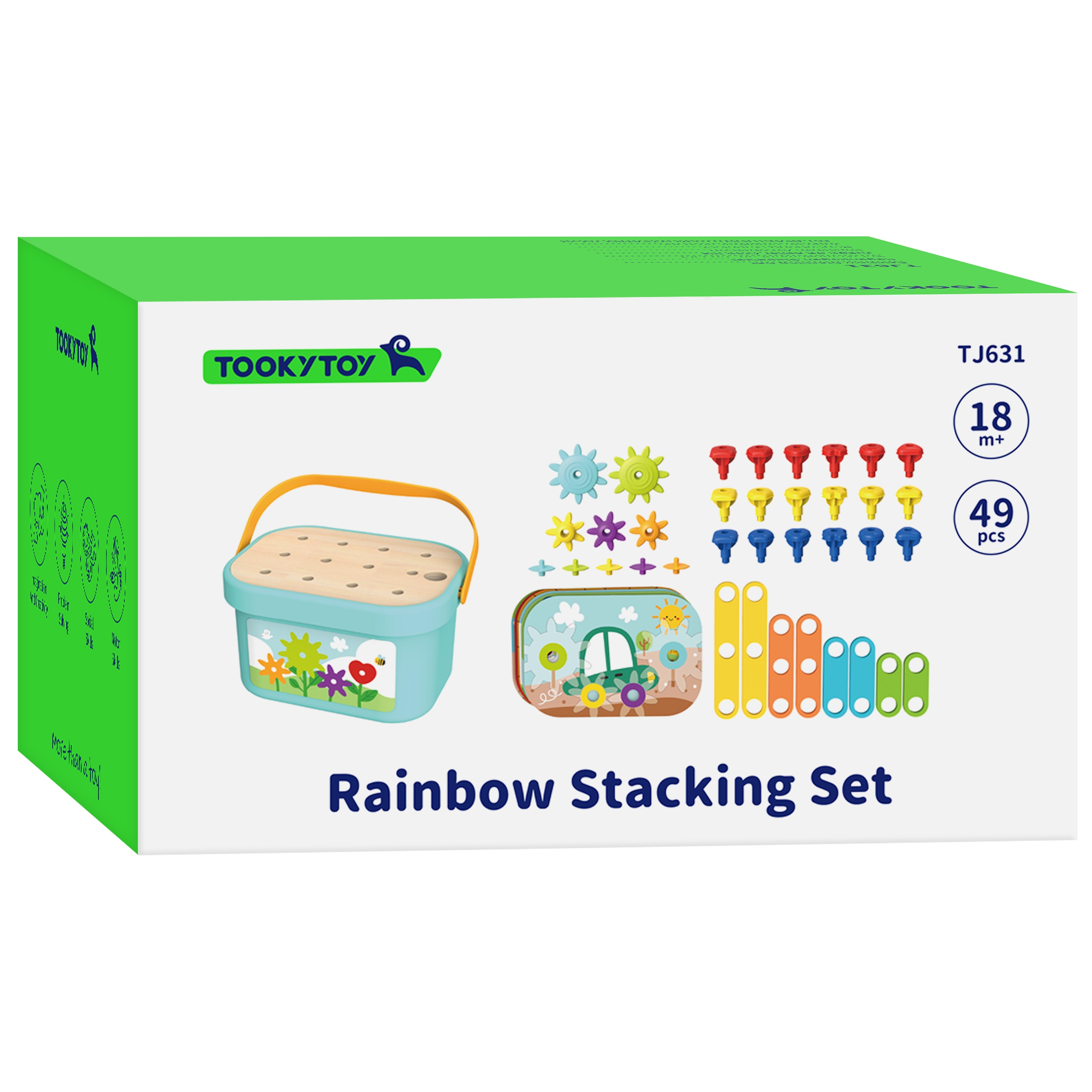 Układanka montessori kołki w pudełku stosy nawlekanka