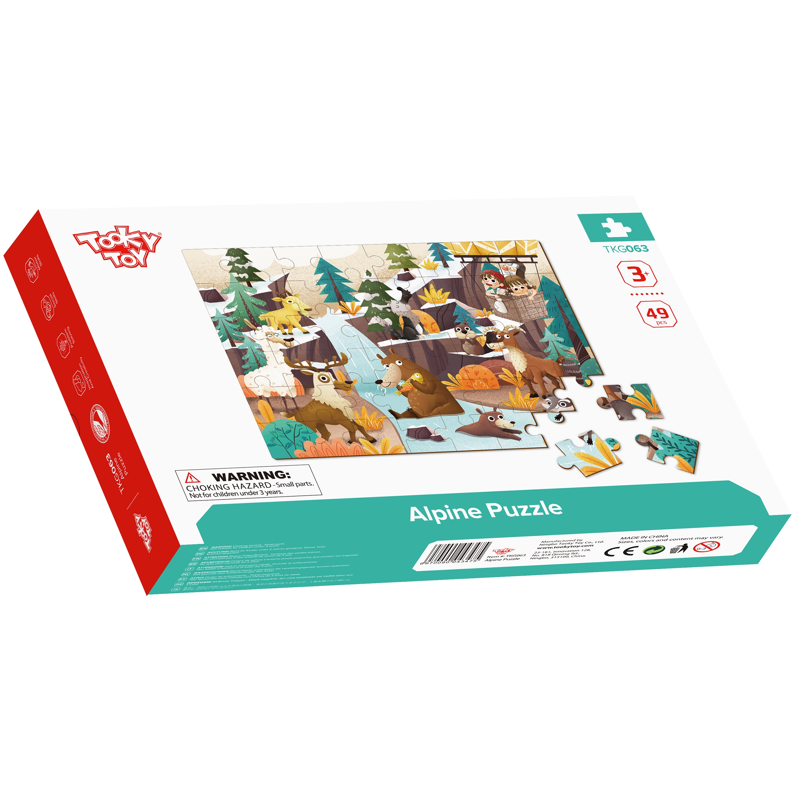 Puzzle z woreczkiem układanka alpejskie zwierzęta i krajobraz 49 el.