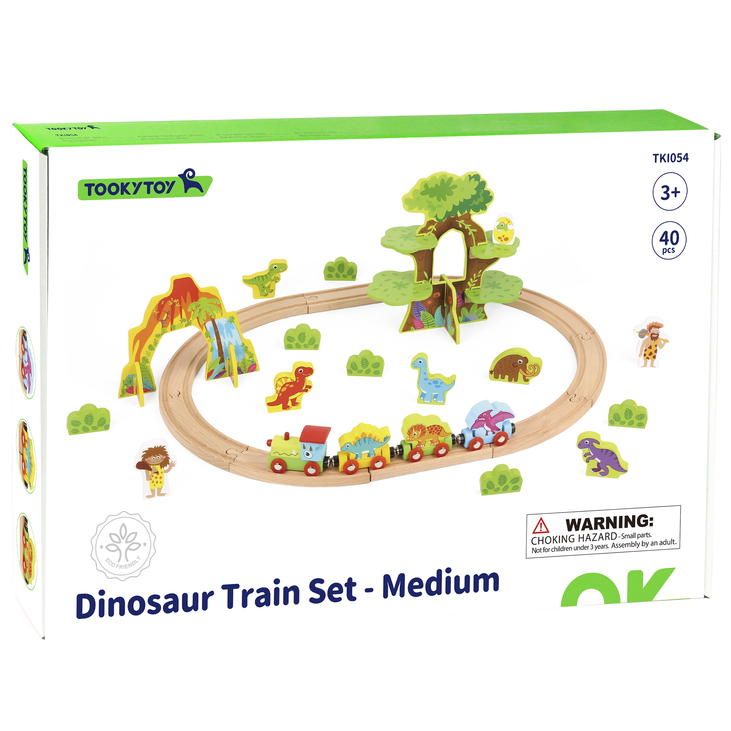 Drewniana magnetyczna kolejka dinozaury + figurki